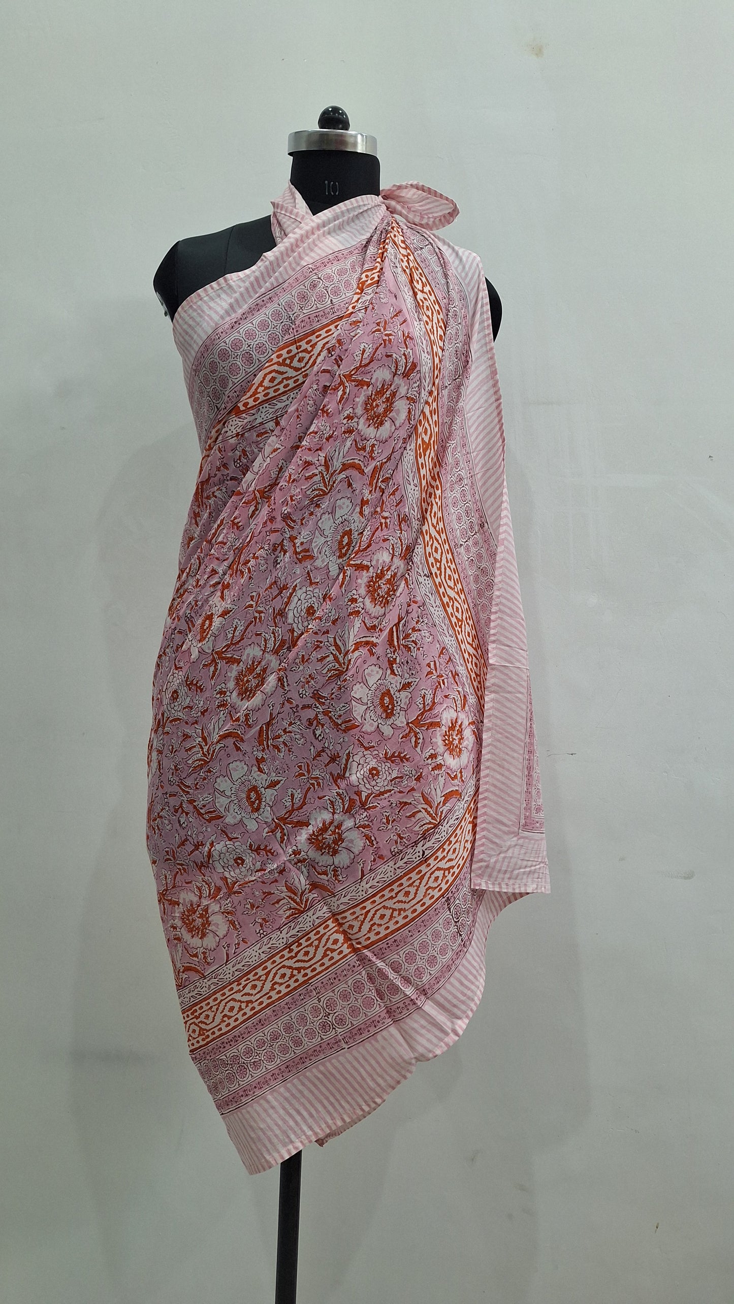 Blush Pink Floral Cotton Cambric Beachwear Sarong