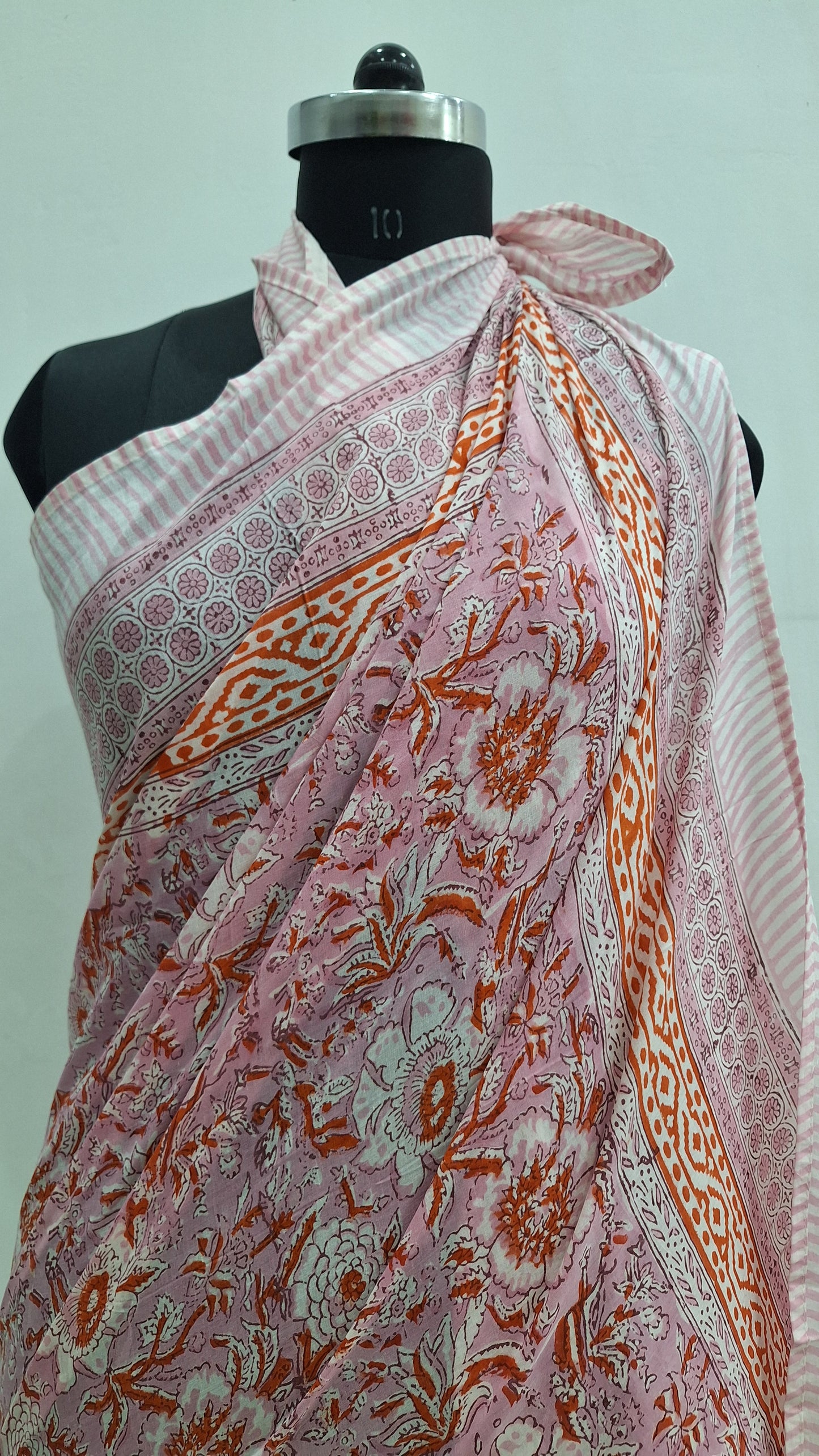 Blush Pink Floral Cotton Cambric Beachwear Sarong