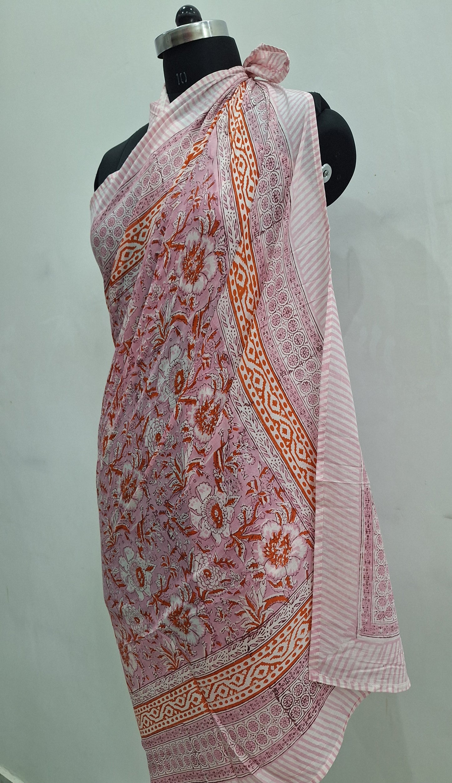 Blush Pink Floral Cotton Cambric Beachwear Sarong