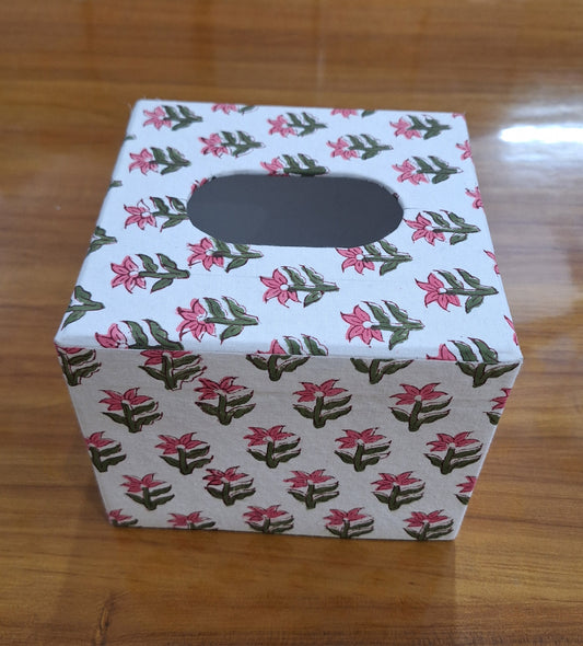 Traditional Pink Buti Print Tissue Box Cover