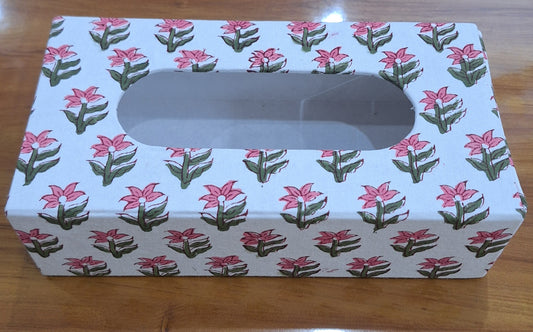 Handcrafted Pink Floral Block Print Tissue Case