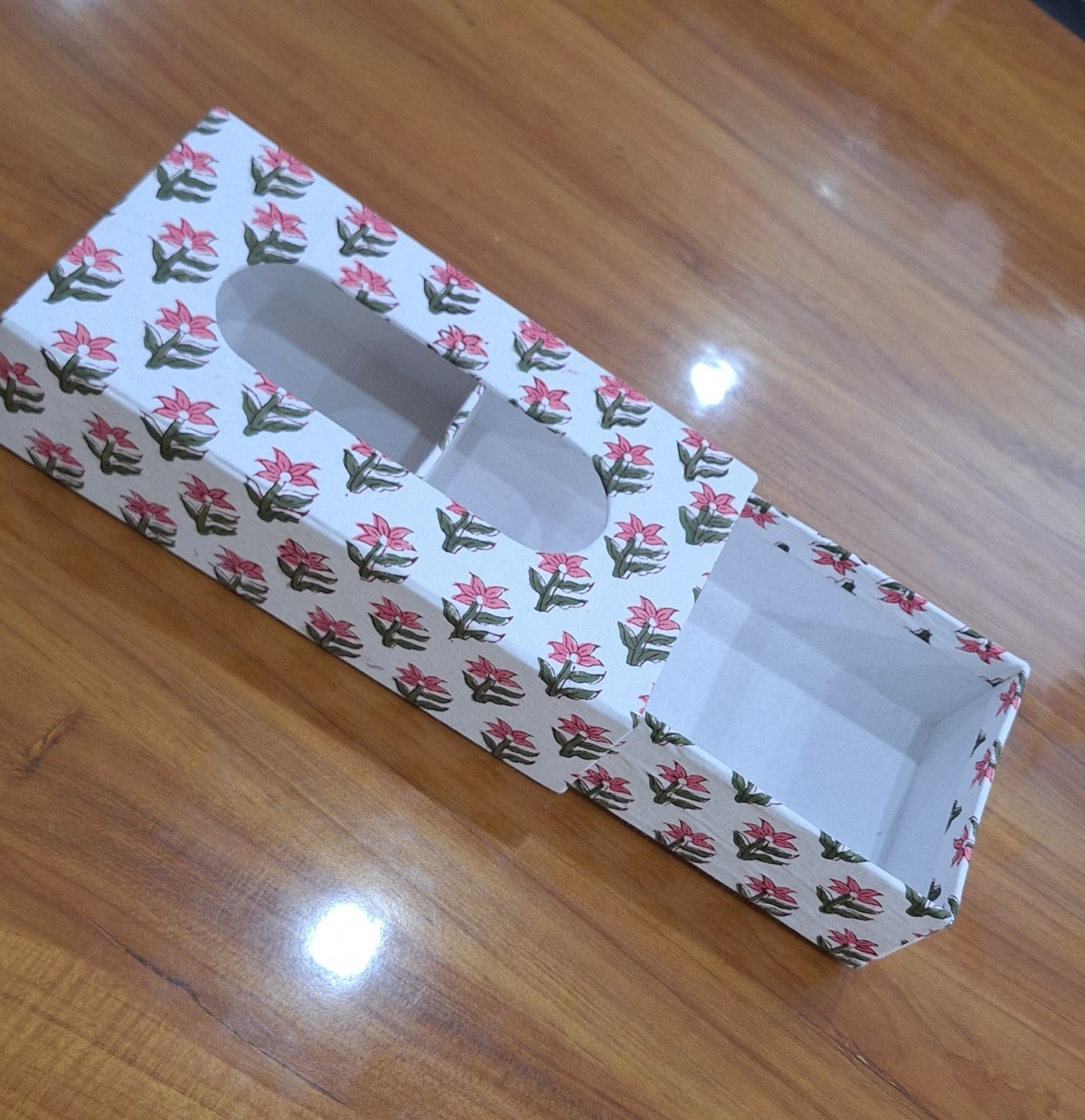 Handcrafted Pink Floral Block Print Tissue Case