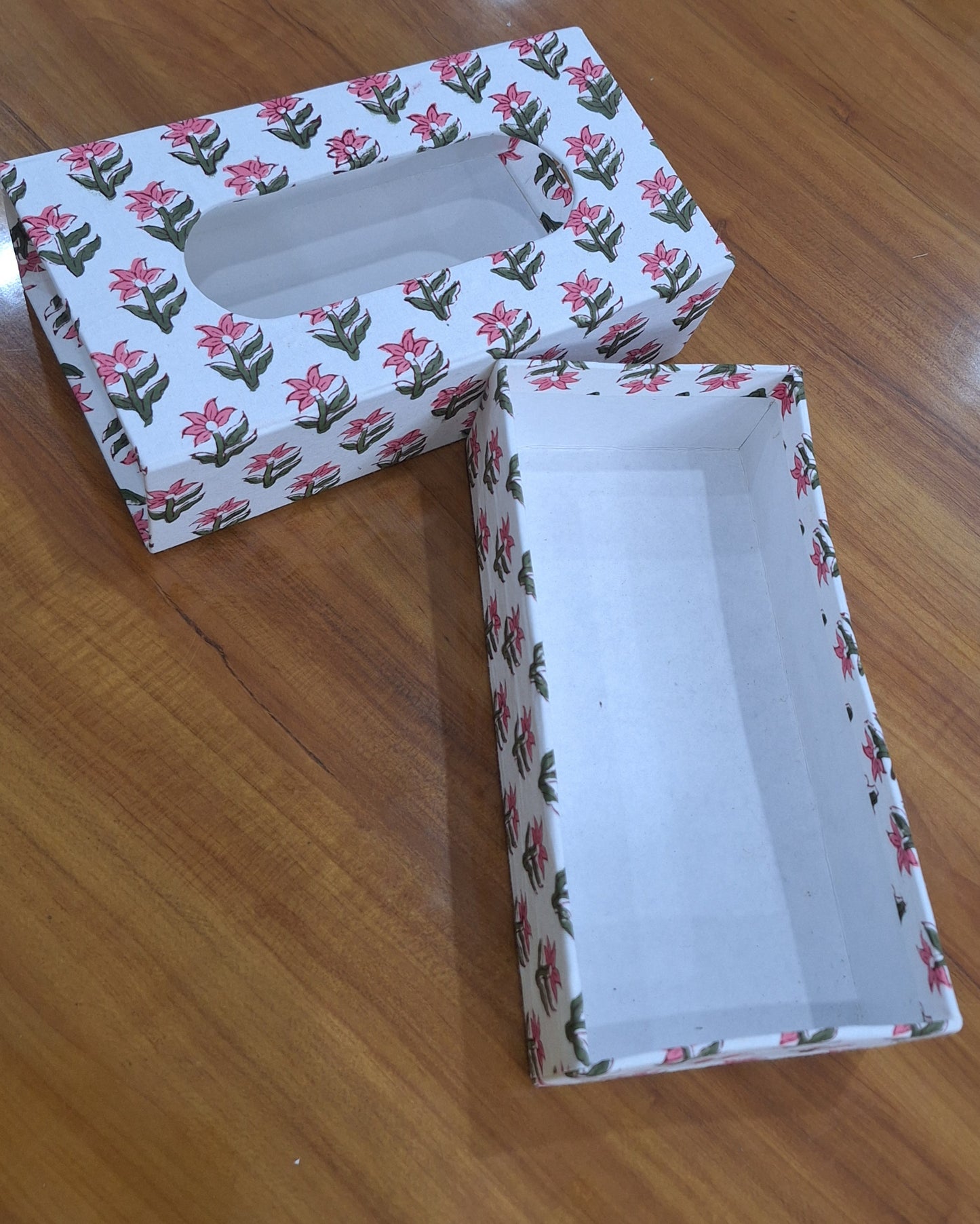 Handcrafted Pink Floral Block Print Tissue Case