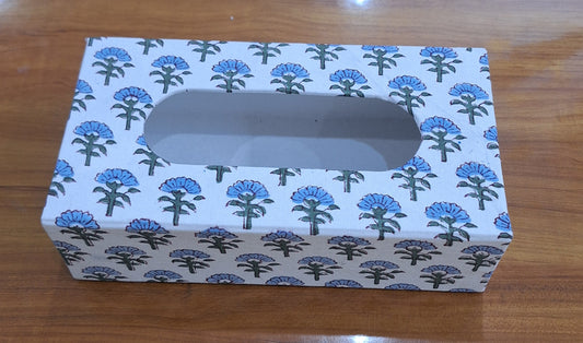 Blue Lotus Buti Handblock Print Tissue Box Cover