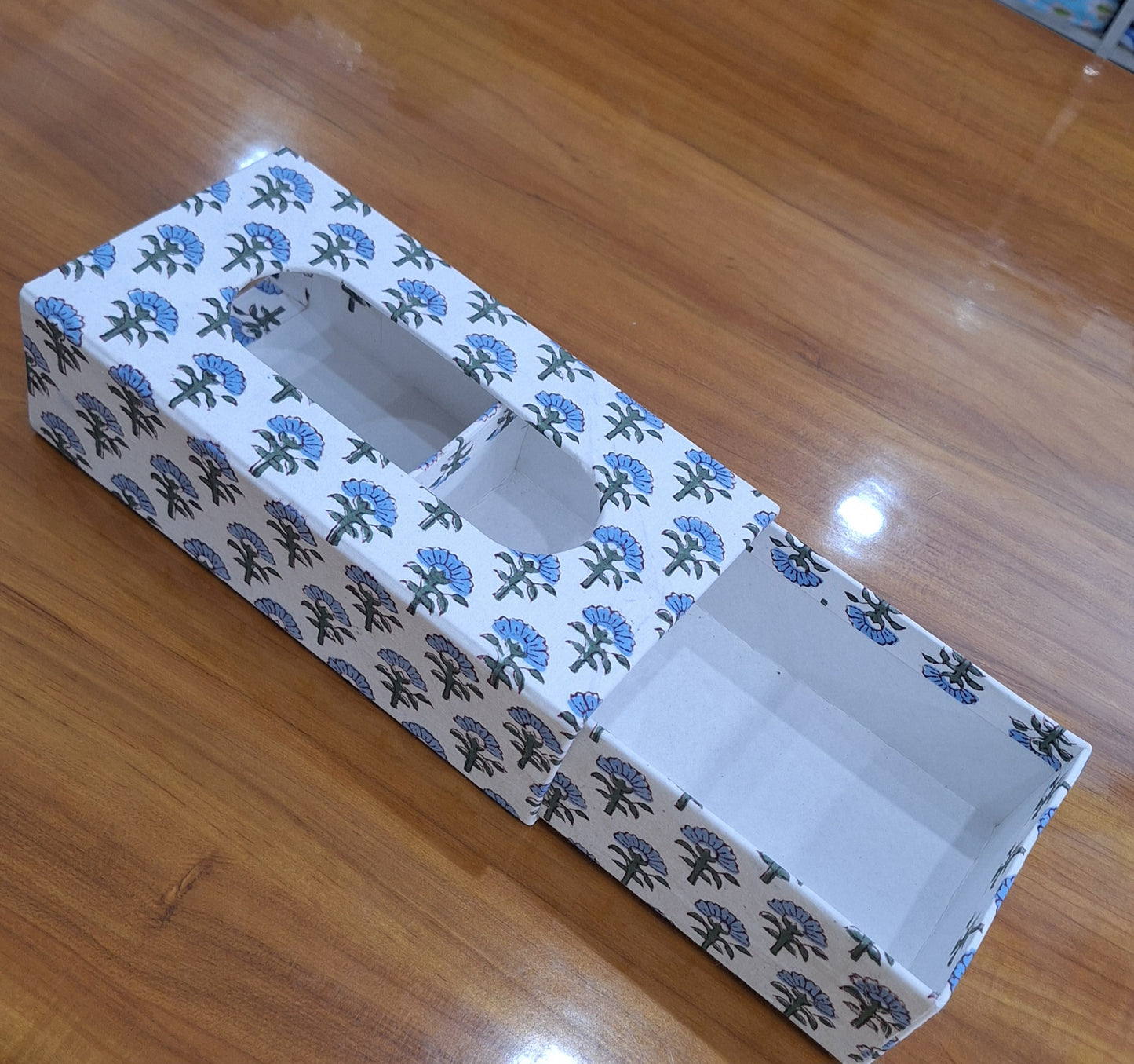 Blue Lotus Buti Handblock Print Tissue Box Cover