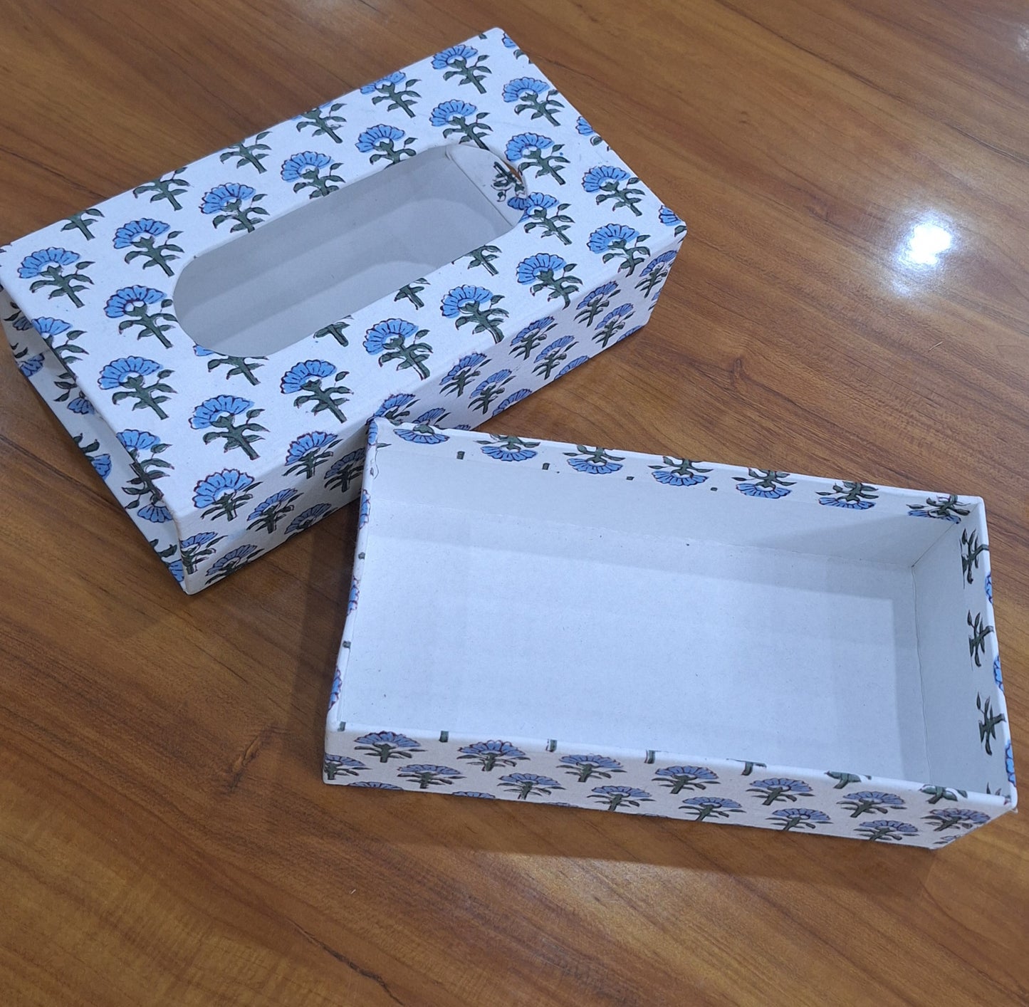 Blue Lotus Buti Handblock Print Tissue Box Cover
