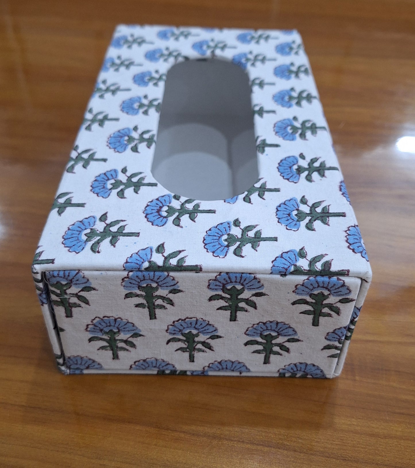 Blue Lotus Buti Handblock Print Tissue Box Cover