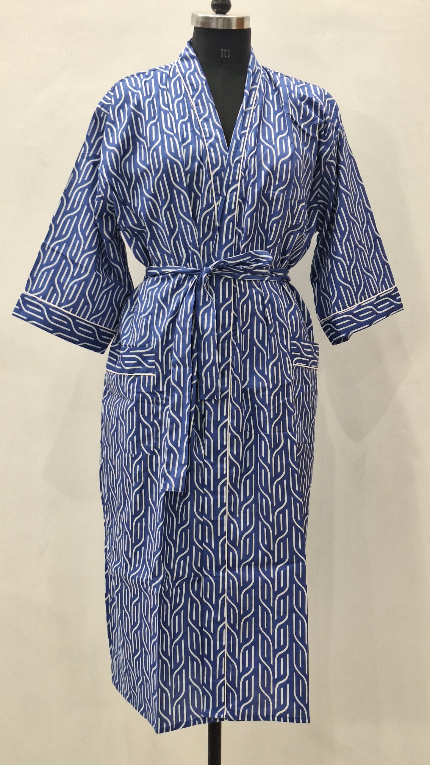 Royal Blue Modern Geometric Print Bath Robe