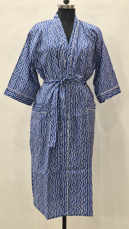 Royal Blue Modern Geometric Print Bath Robe