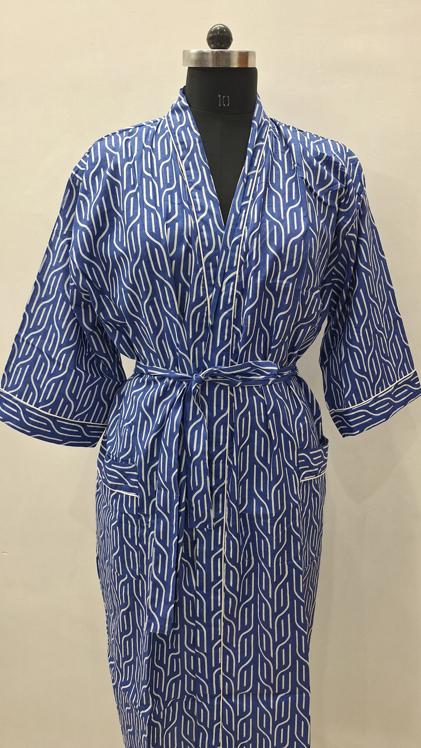 Royal Blue Modern Geometric Print Bath Robe