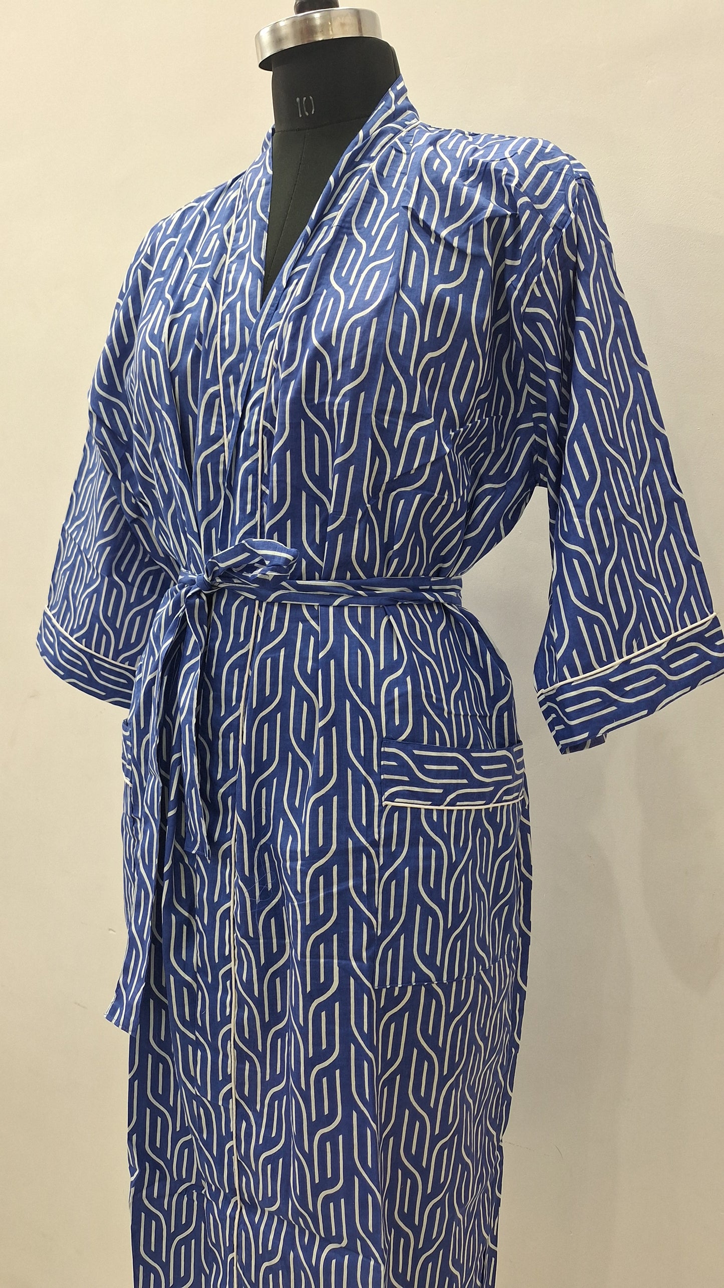 Royal Blue Modern Geometric Print Bath Robe