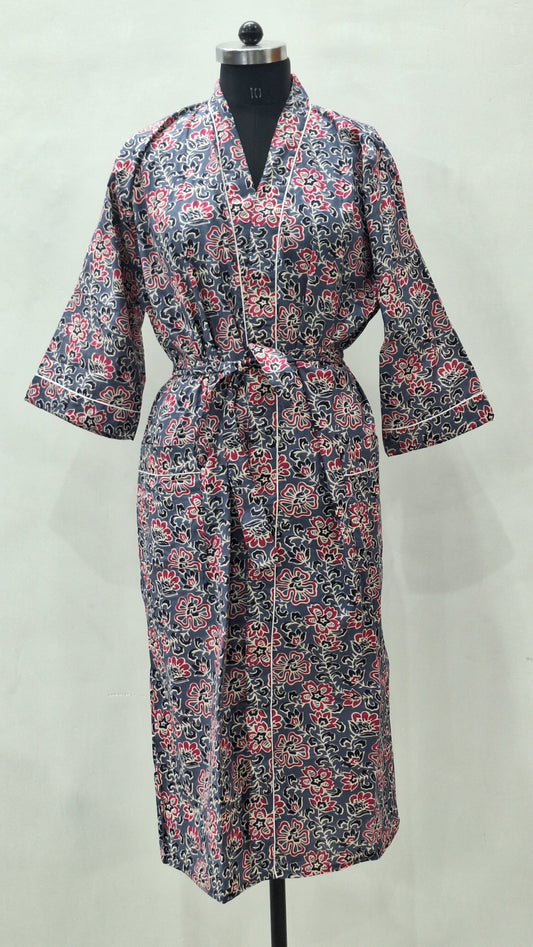 Beautiful hand block printed cotton bathrobe