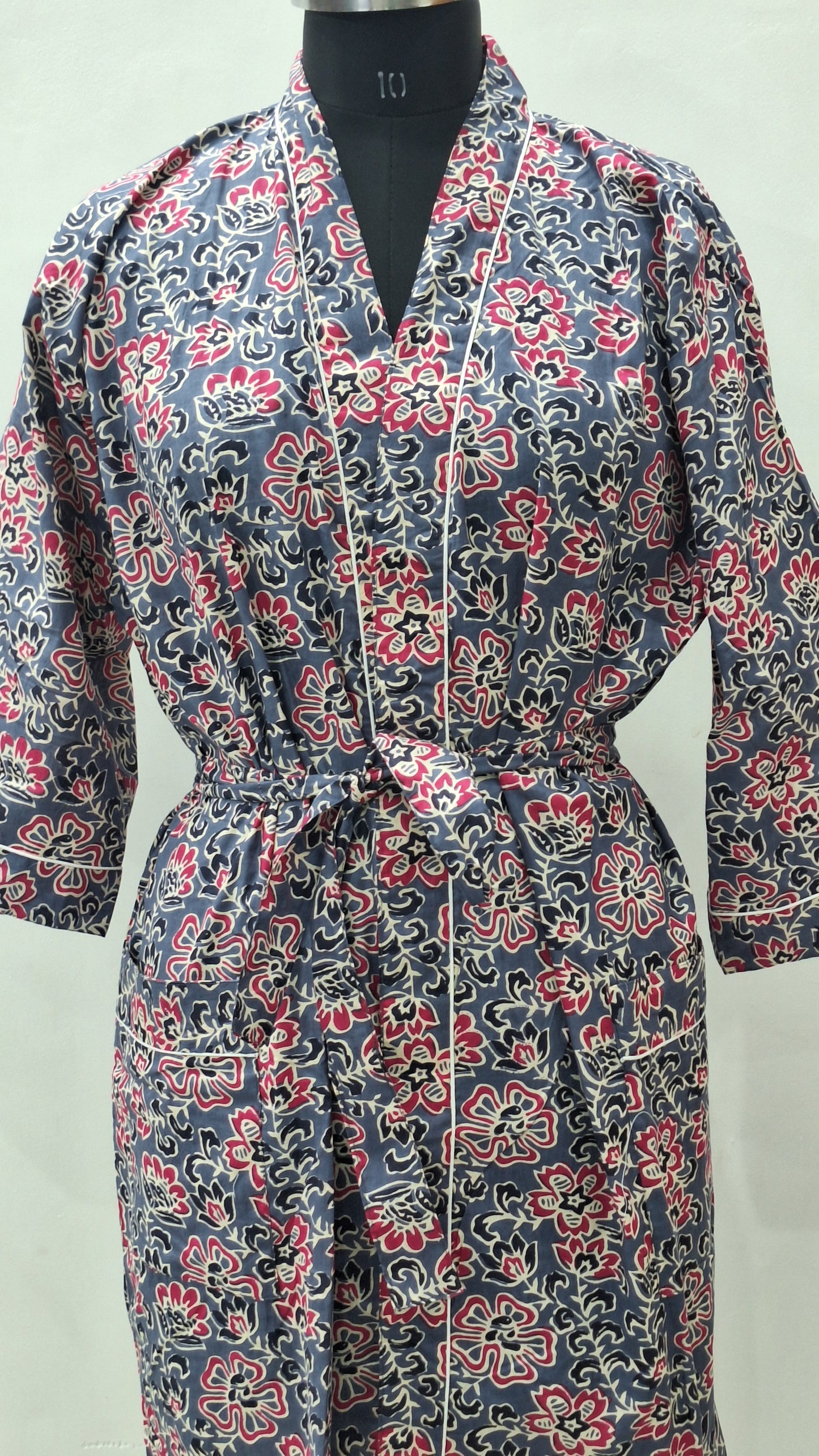Beautiful hand block printed cotton bathrobe