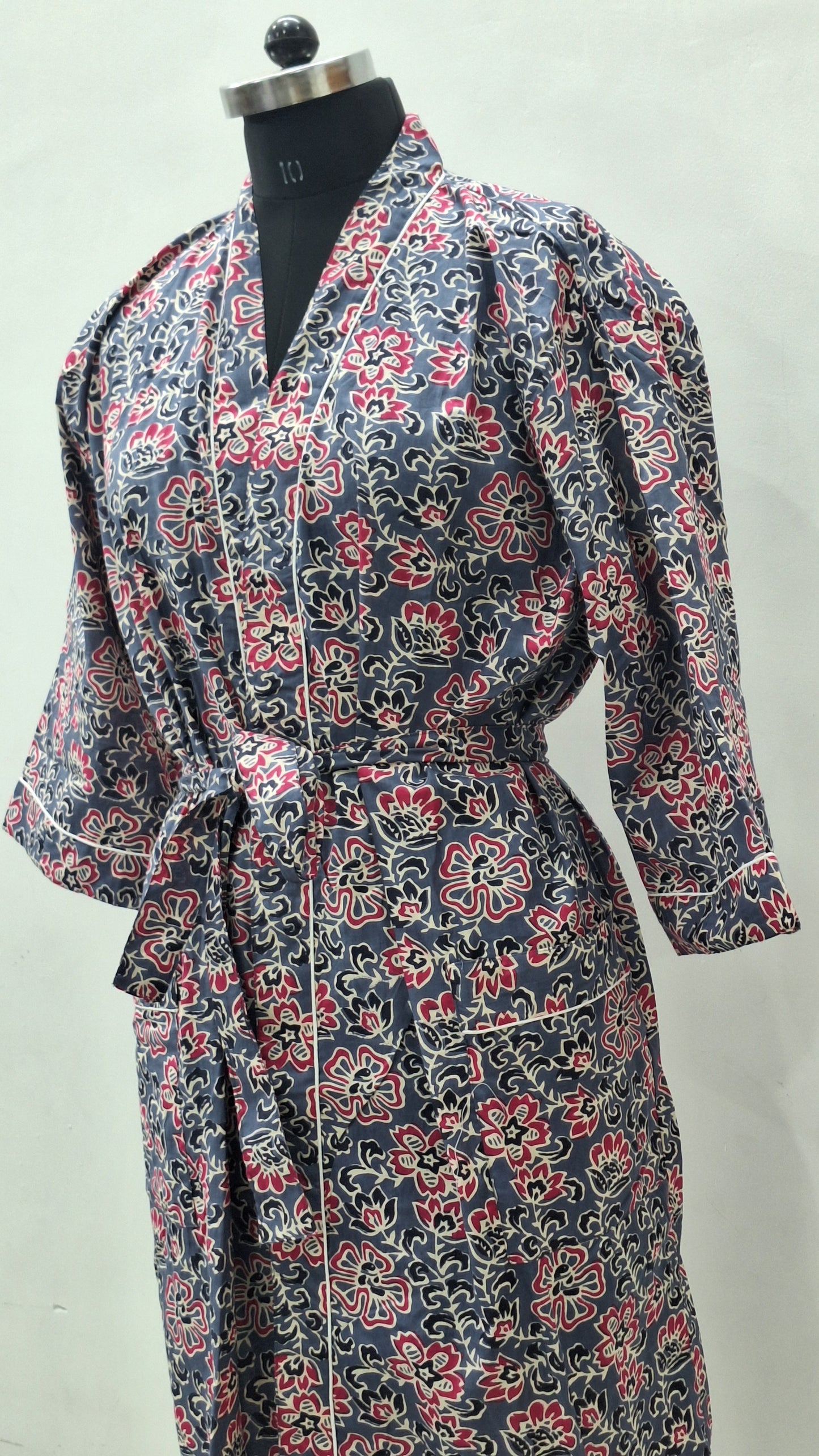 Beautiful hand block printed cotton bathrobe