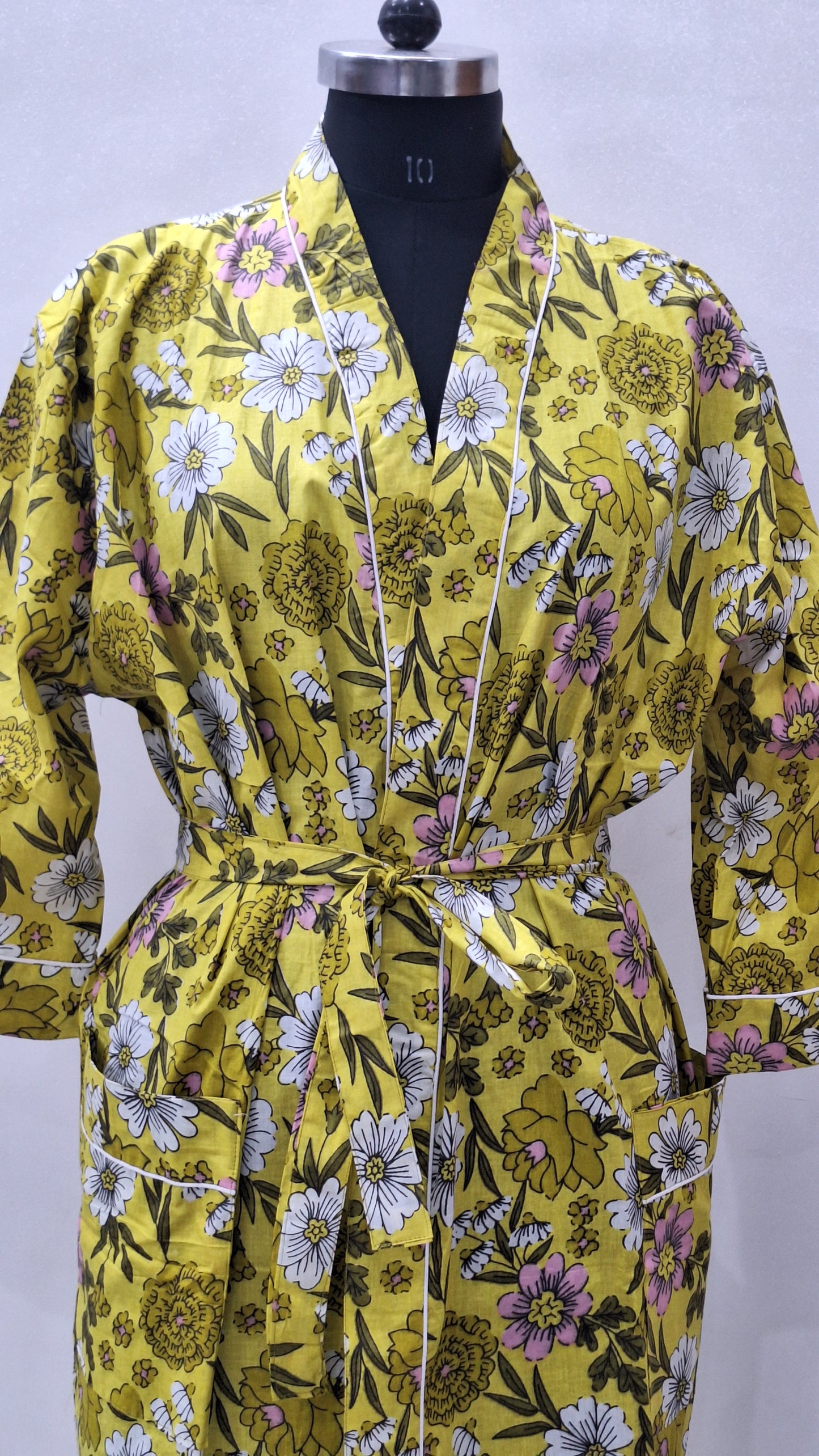 Floral Yellow Cotton Lounge Bathrobe