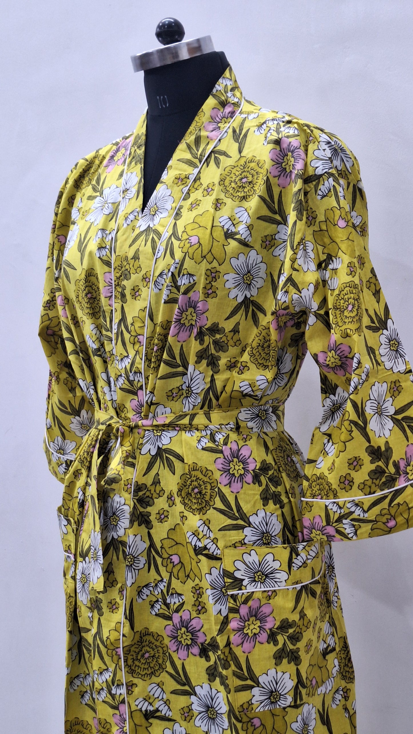 Floral Yellow Cotton Lounge Bathrobe