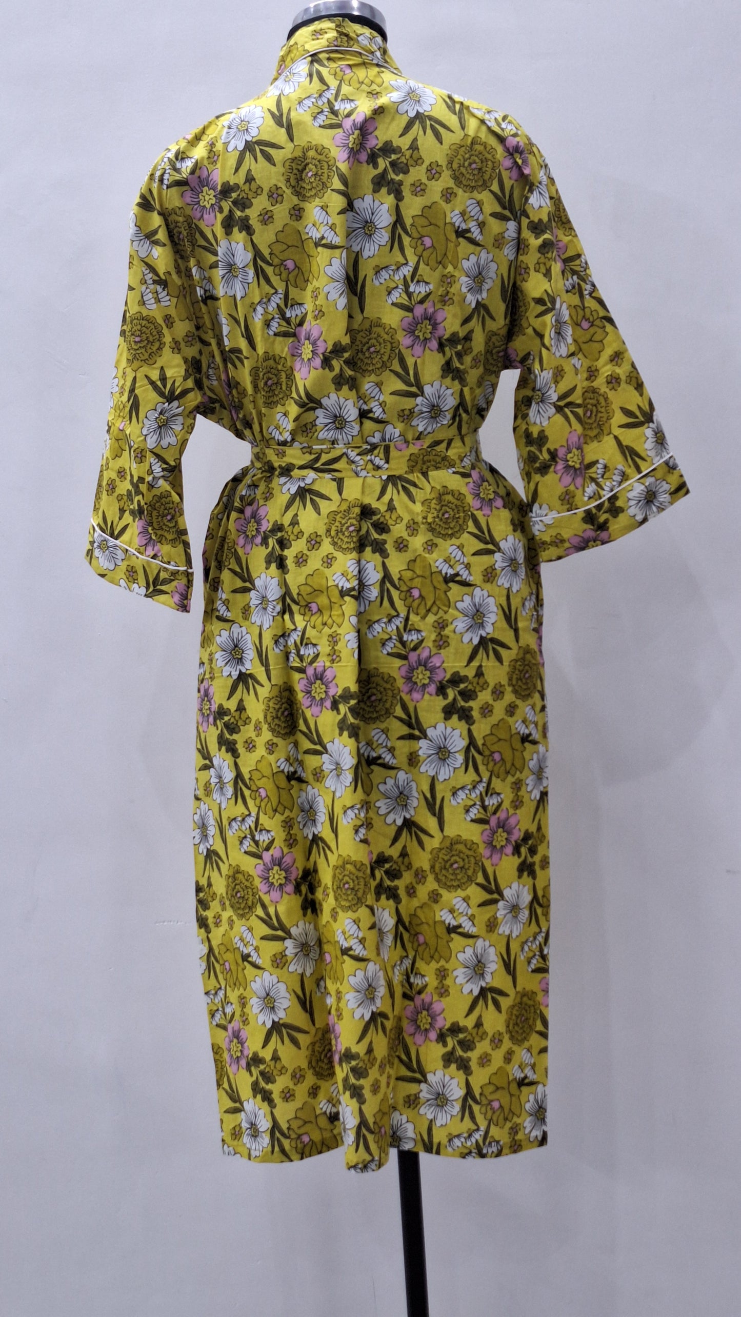 Floral Yellow Cotton Lounge Bathrobe