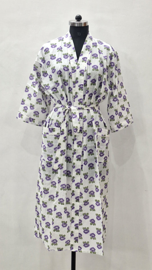 Beautiful buti printed cotton bathrobe