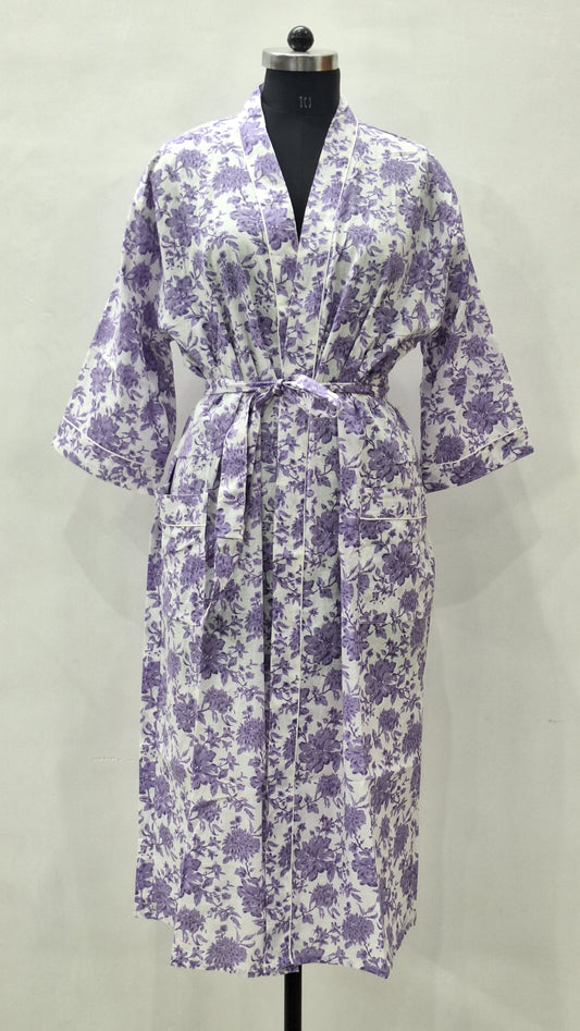 jaipuri hand block printed cotton bathrobe