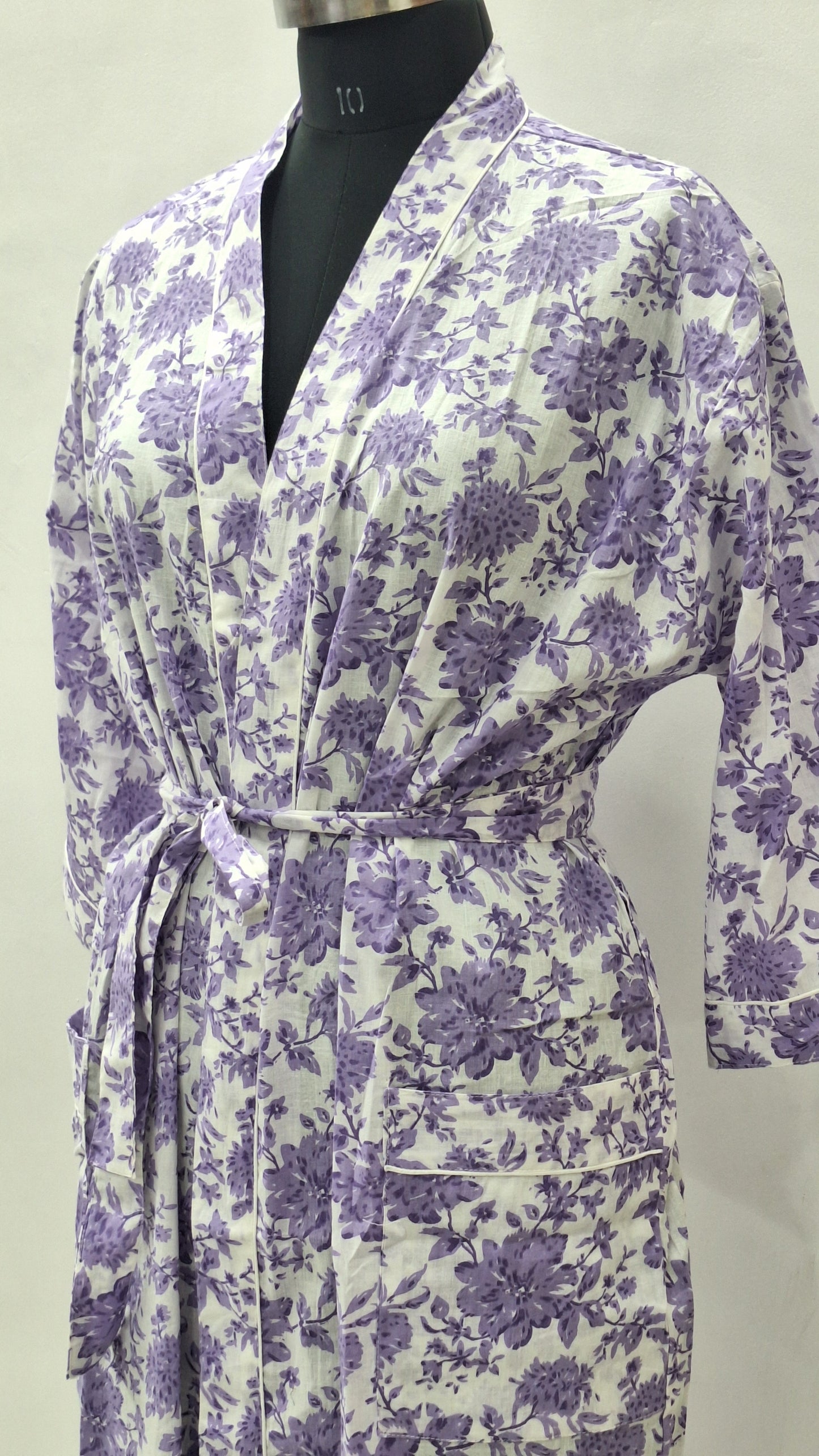 jaipuri hand block printed cotton bathrobe