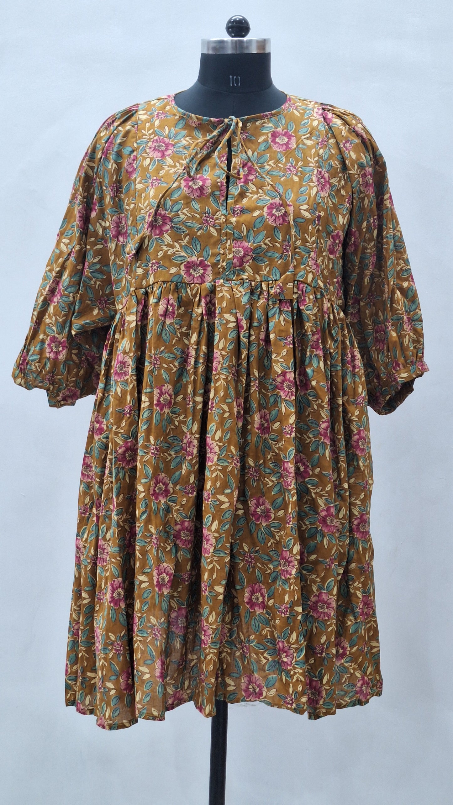 Summer Brown Colour Printed Cotton Midi Dress For women