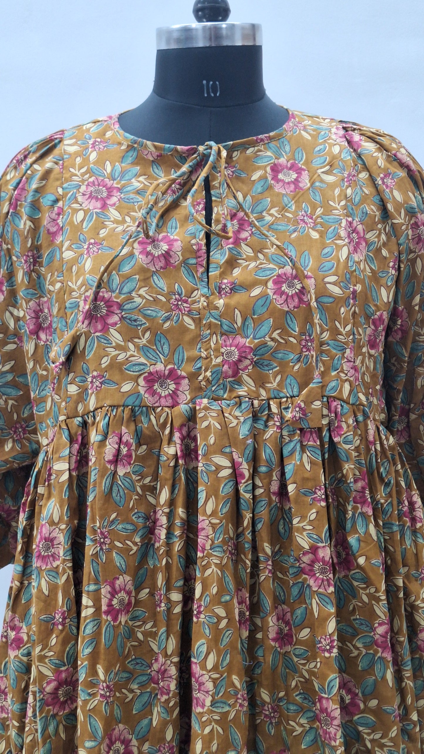 Summer Brown Colour Printed Cotton Midi Dress For women