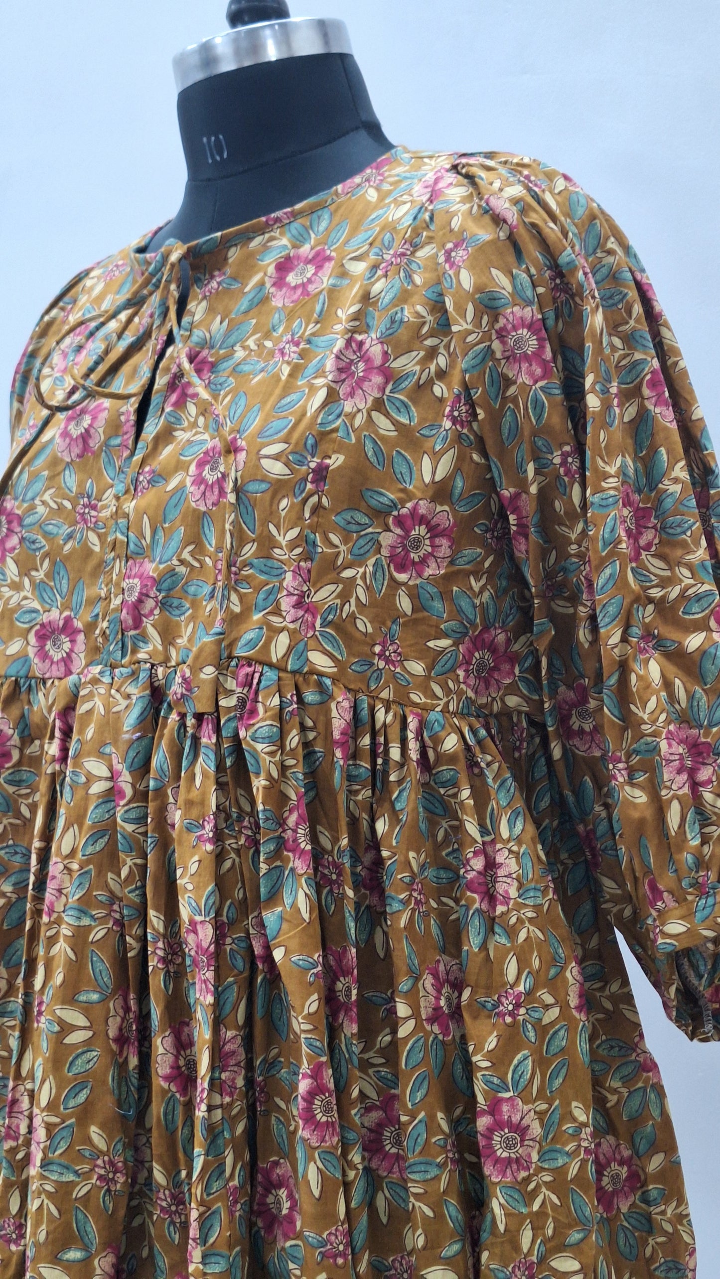 Summer Brown Colour Printed Cotton Midi Dress For women