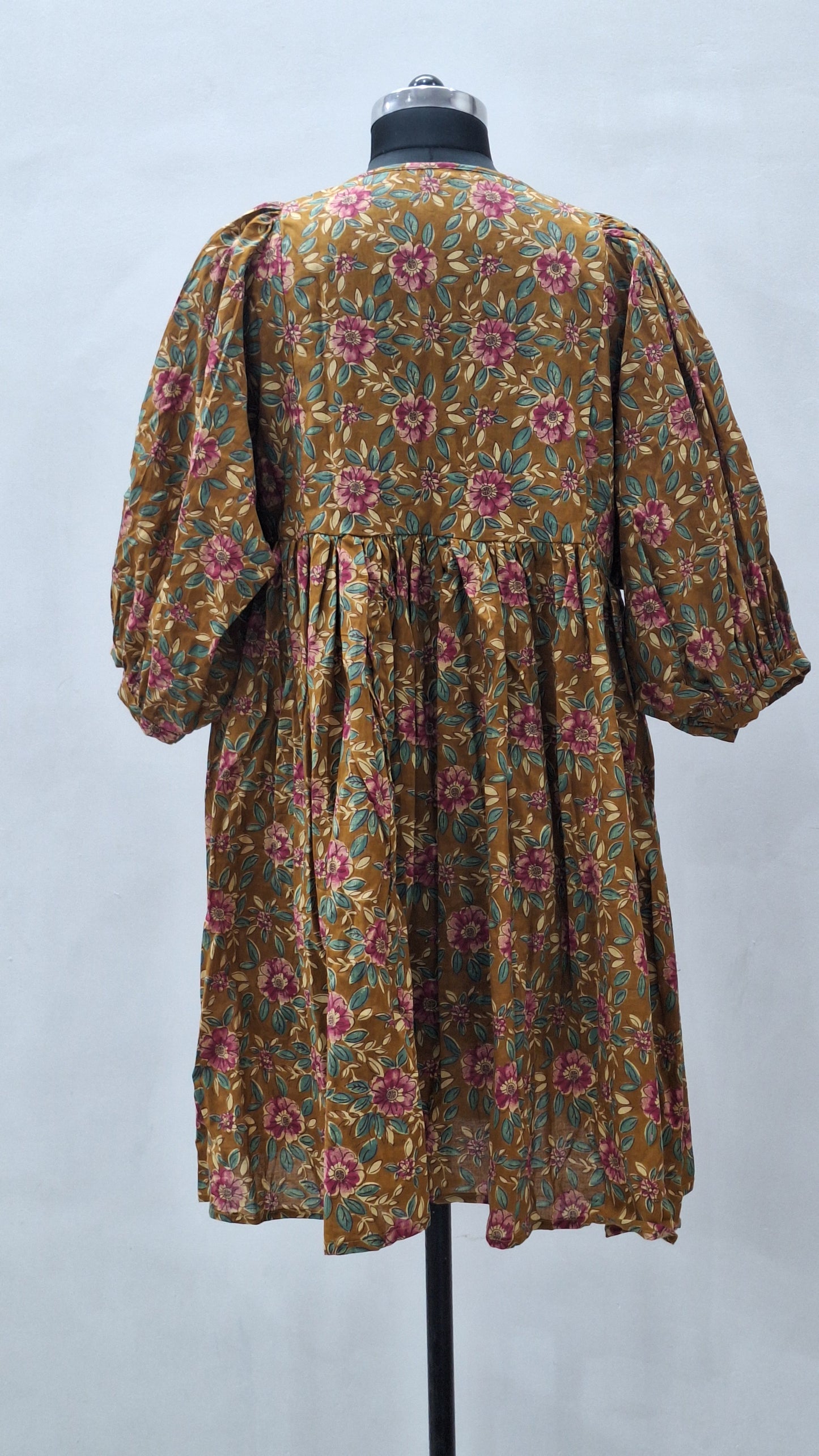 Summer Brown Colour Printed Cotton Midi Dress For women
