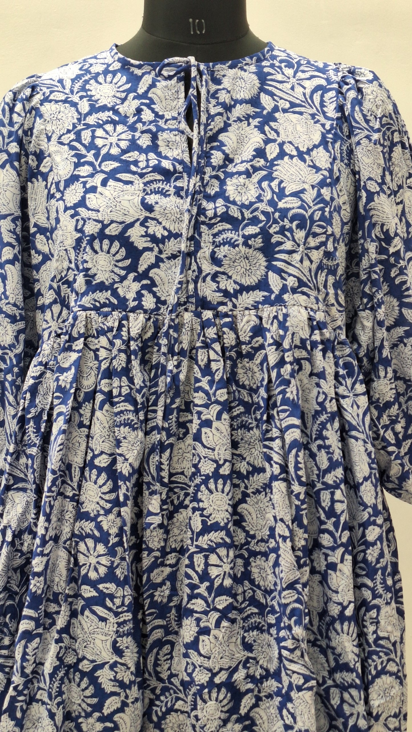 Bohemian Blue Floral Midi Dress White Floral Cotton Summer Dress
