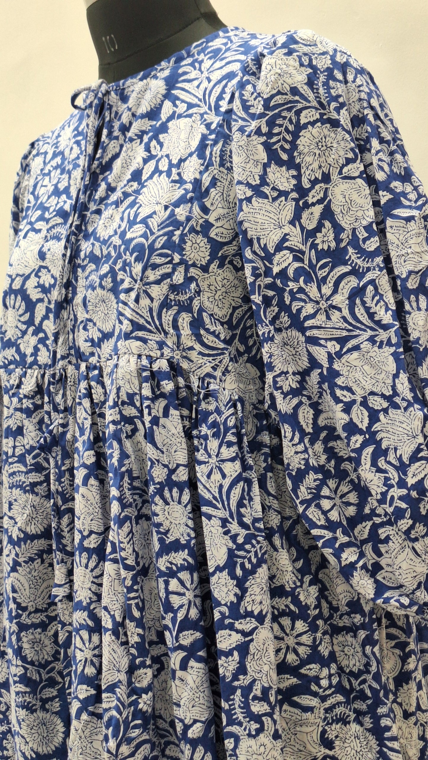 Bohemian Blue Floral Midi Dress White Floral Cotton Summer Dress