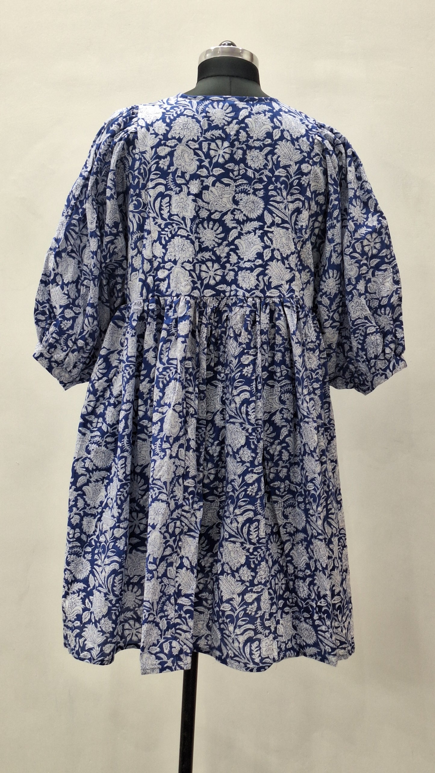 Bohemian Blue Floral Midi Dress White Floral Cotton Summer Dress