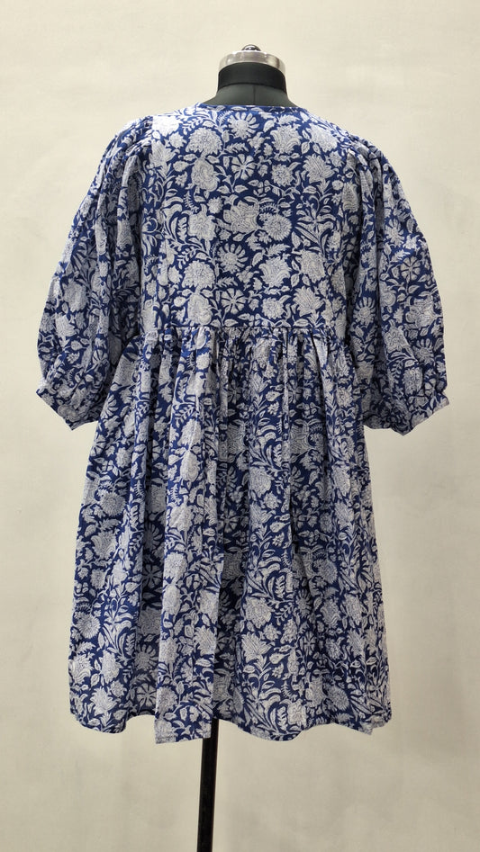 Bohemian Blue Floral Midi Dress White Floral Cotton Summer Dress