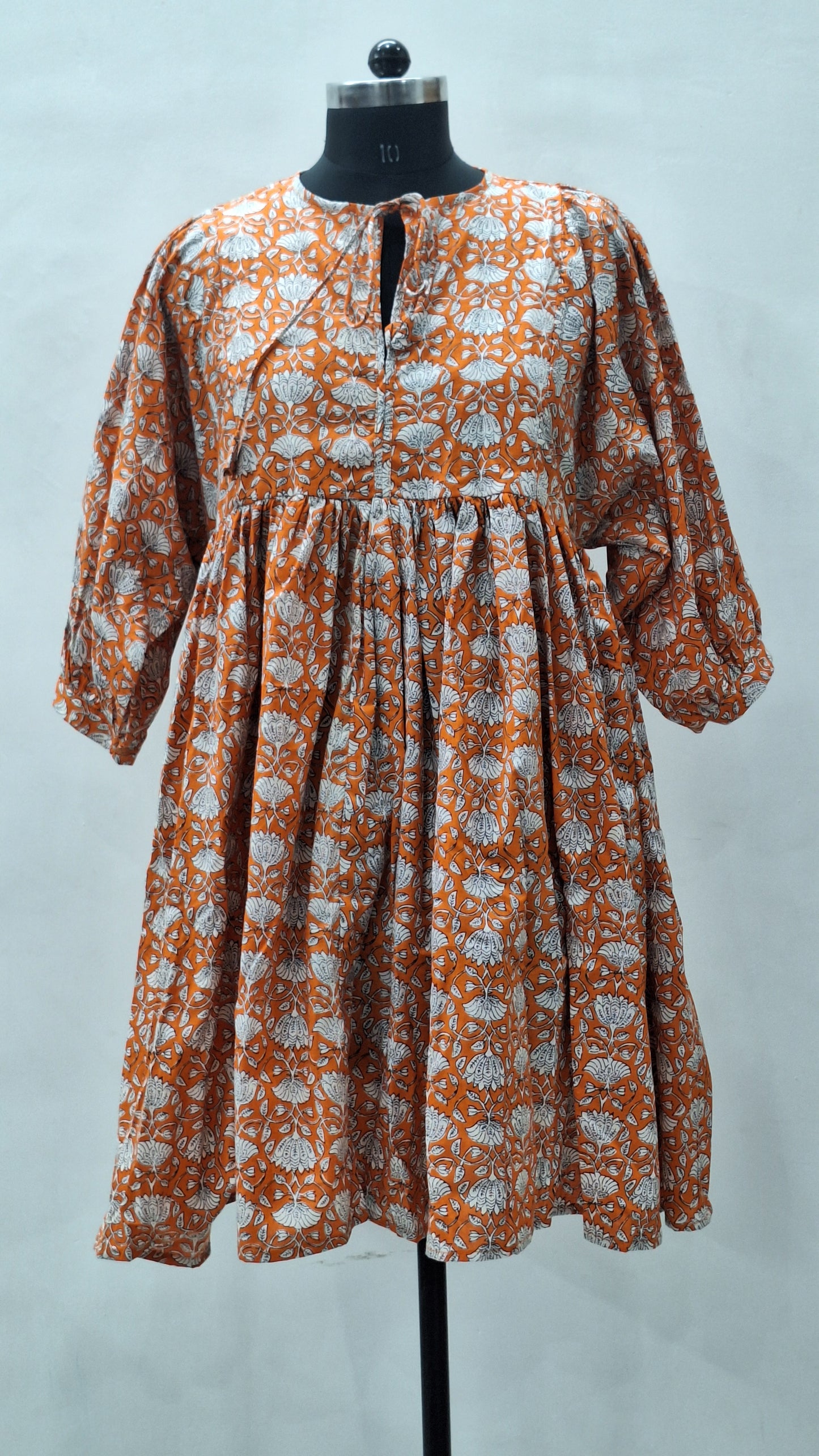 Jaipuri Orange Super Soft Comfortable Cotton MIdi Dress