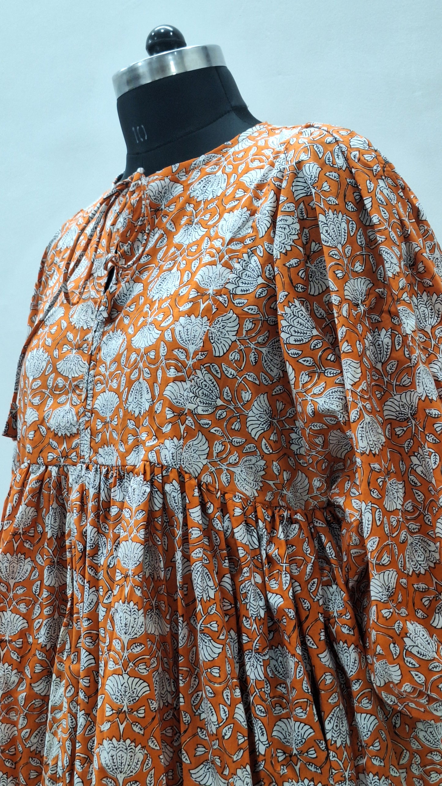 Jaipuri Orange Super Soft Comfortable Cotton MIdi Dress