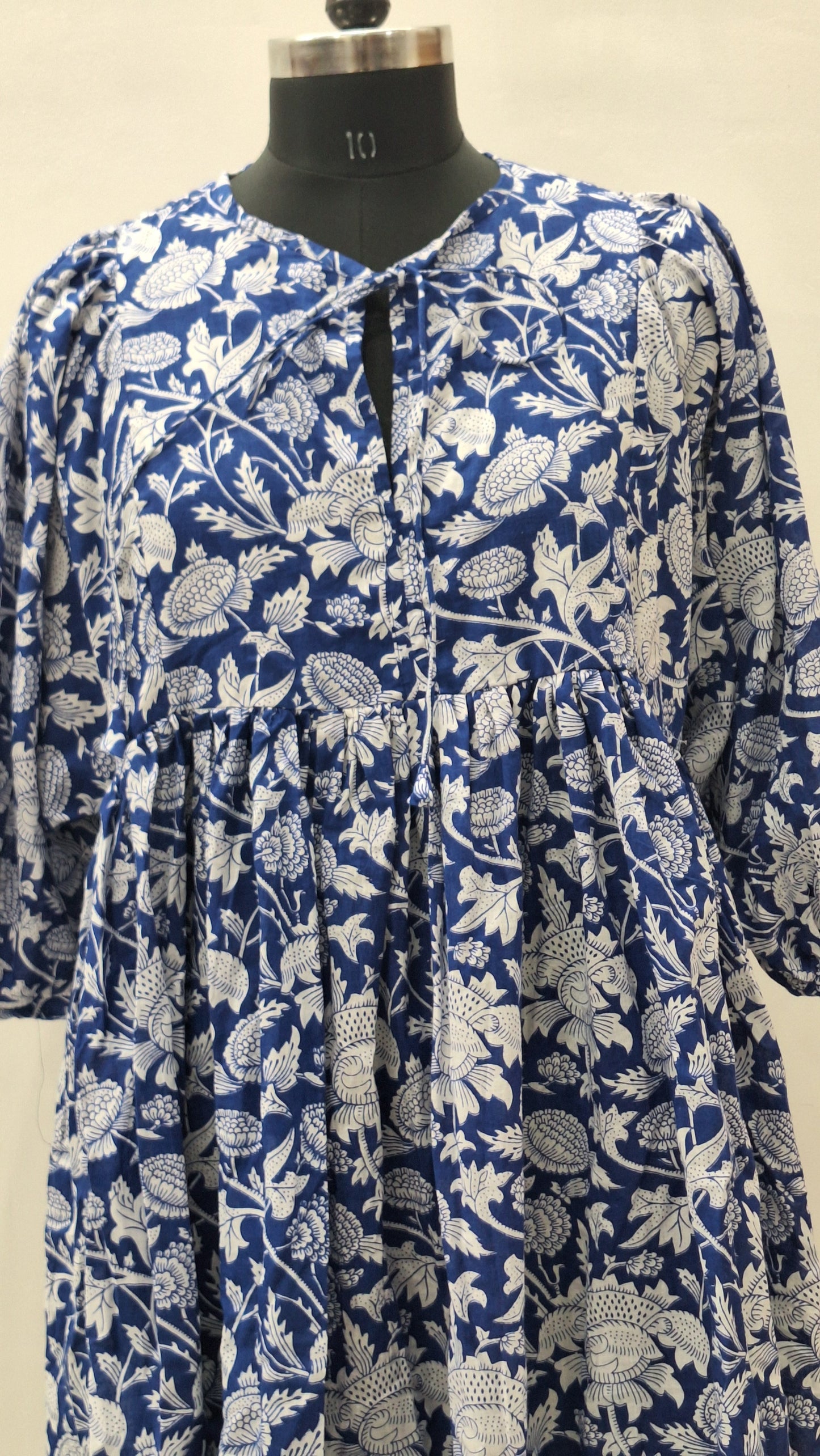 Dark Blue Floral Midi Dress For Summer Season