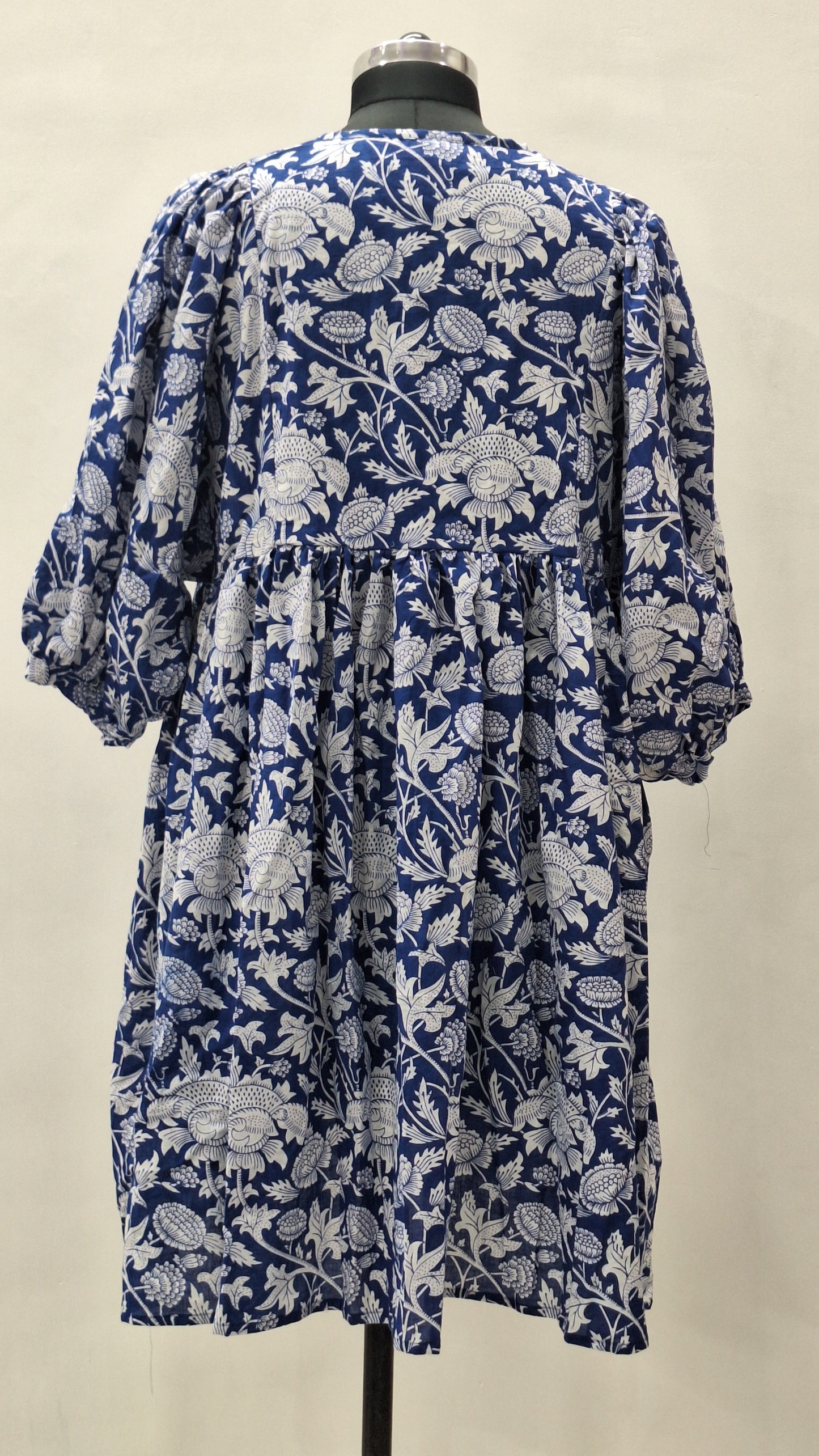 Dark Blue Floral Midi Dress For Summer Season