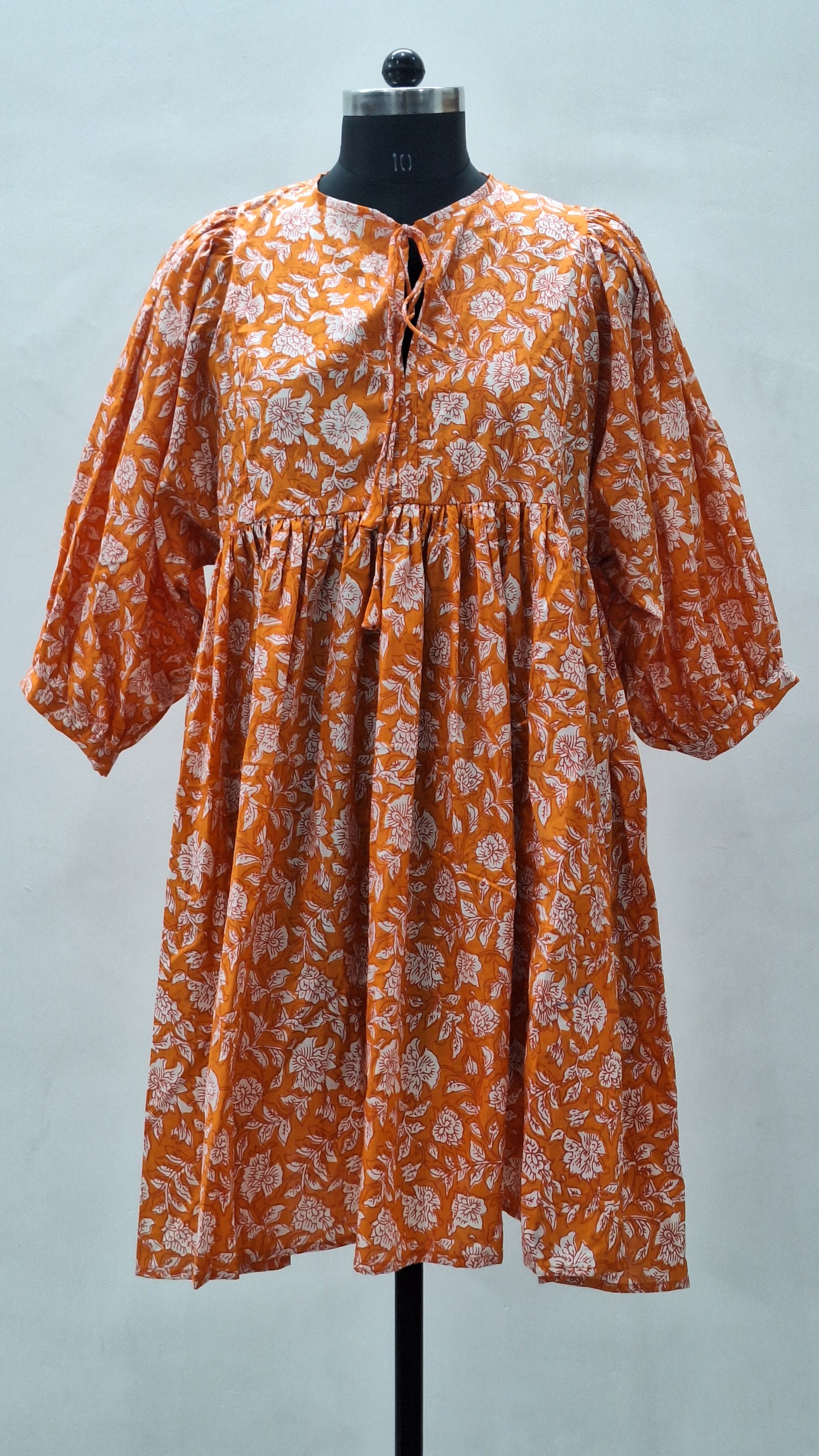 Orange Jaal Floral Printed Cotton Dress