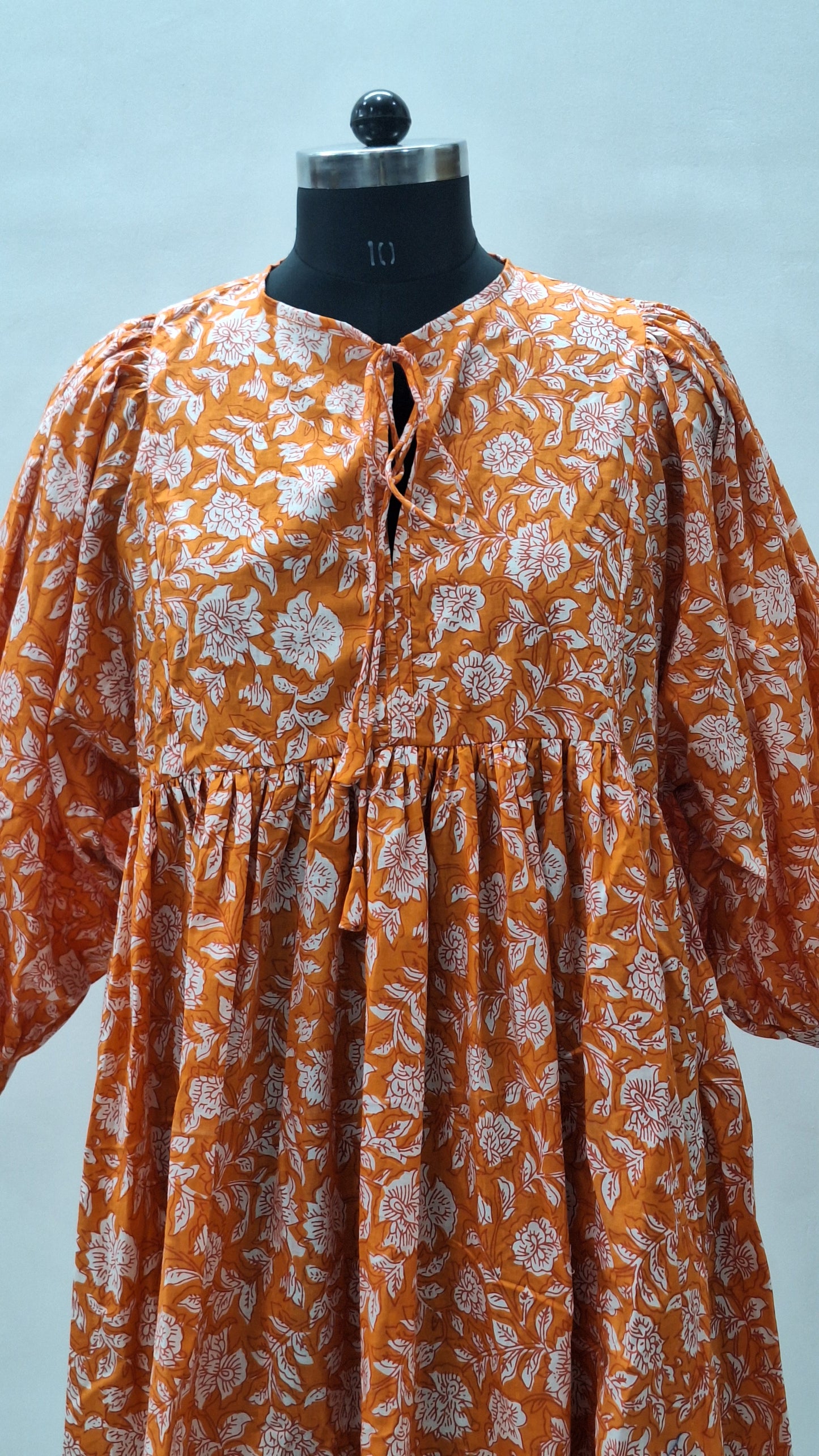 Orange Jaal Floral Printed Cotton Dress
