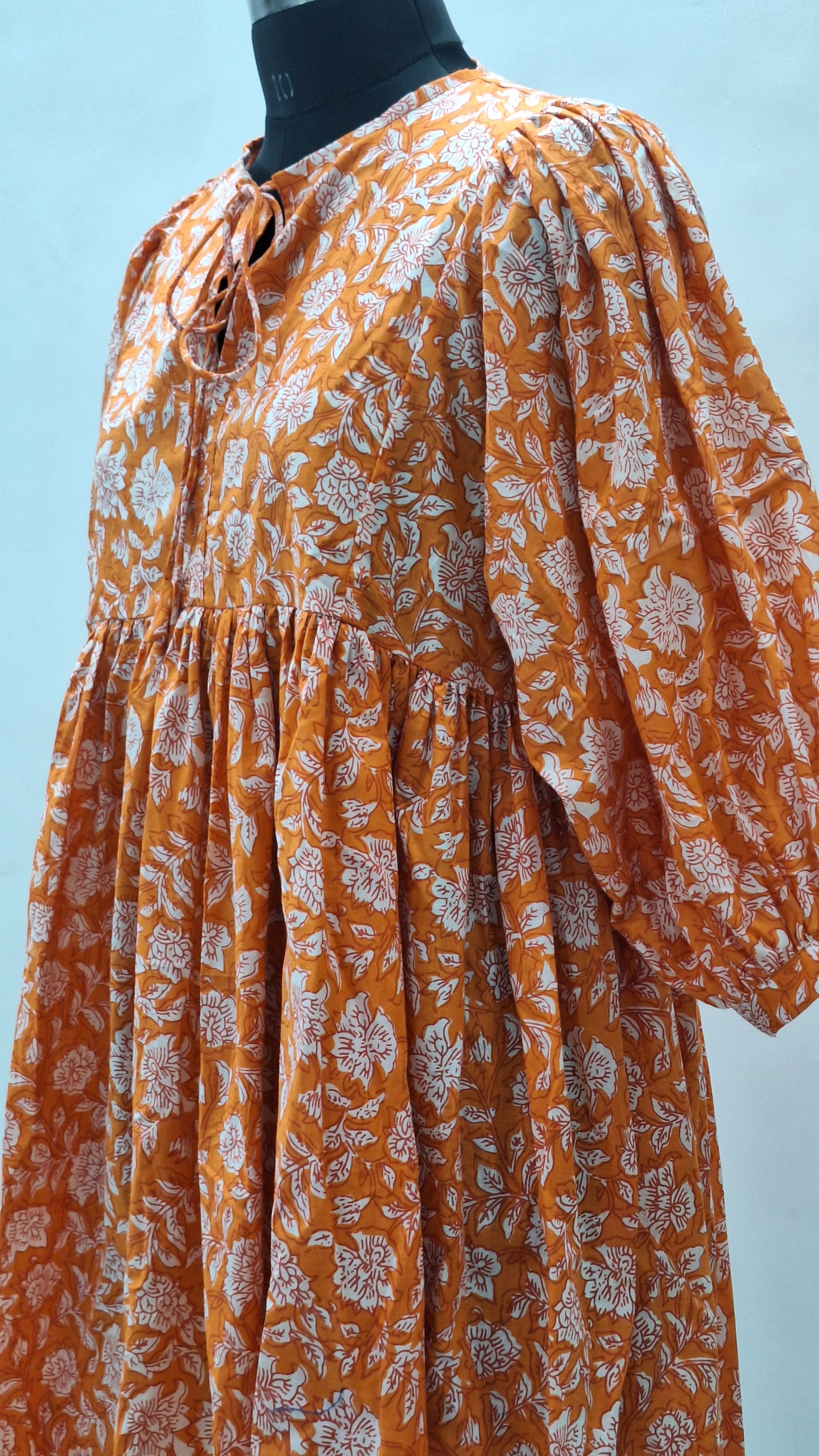 Orange Jaal Floral Printed Cotton Dress