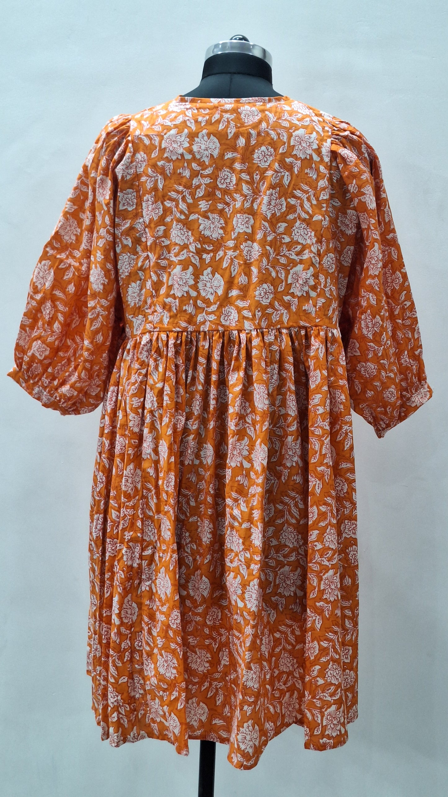 Orange Jaal Floral Printed Cotton Dress