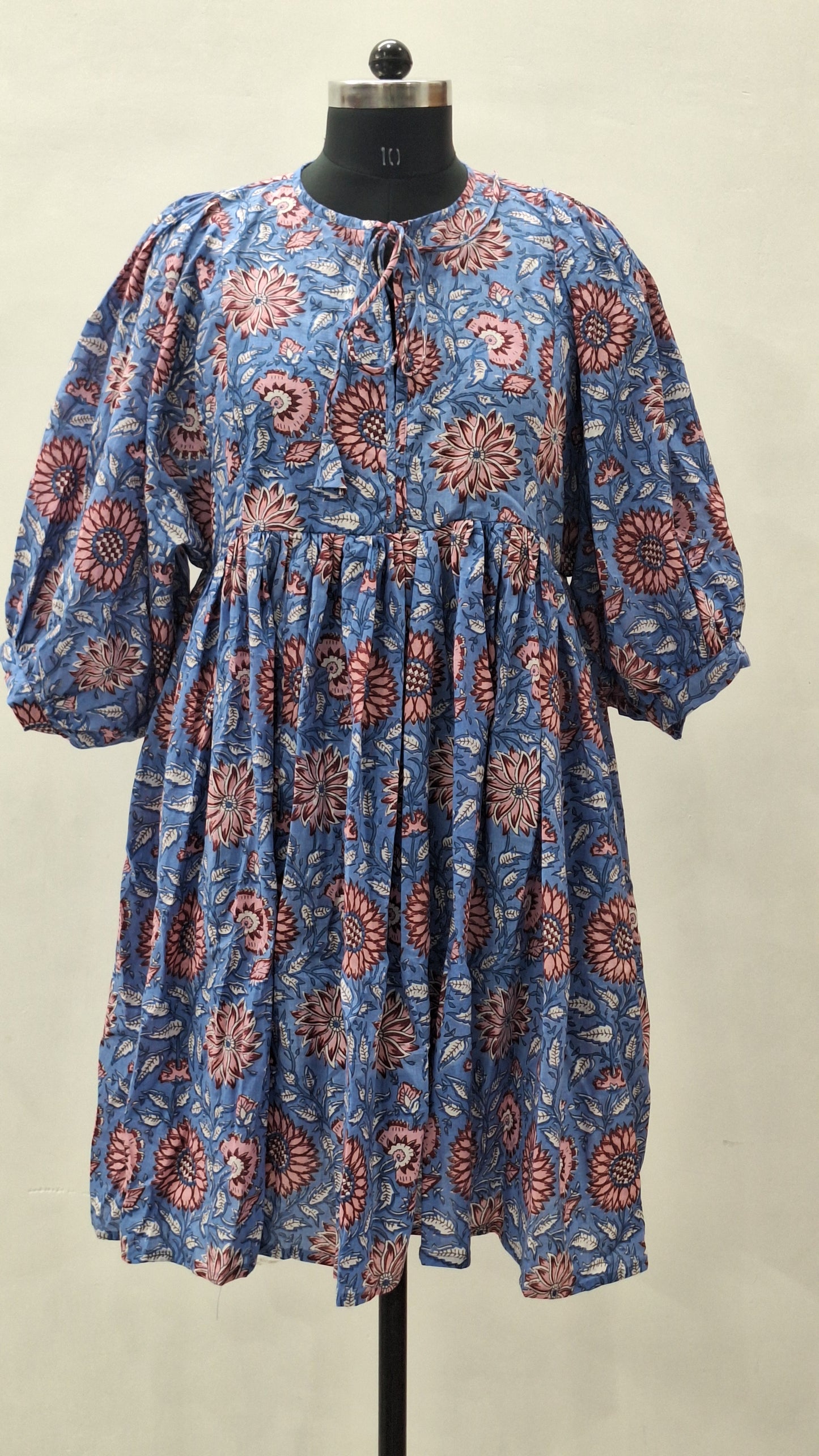 Bohemian Blue Pink Floral Midi Dress