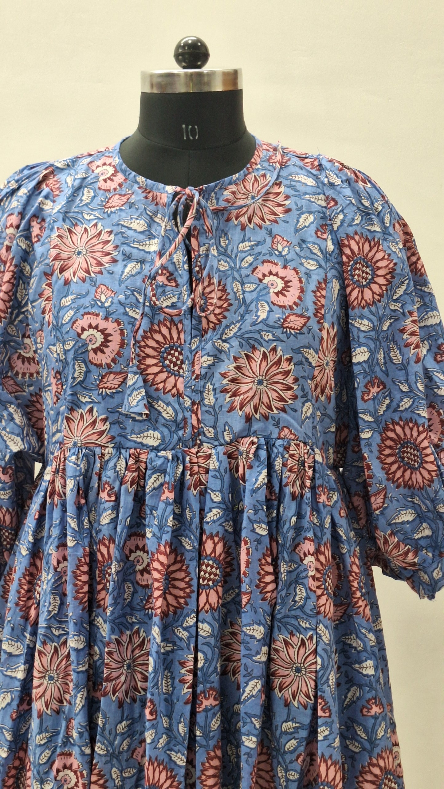 Bohemian Blue Pink Floral Midi Dress