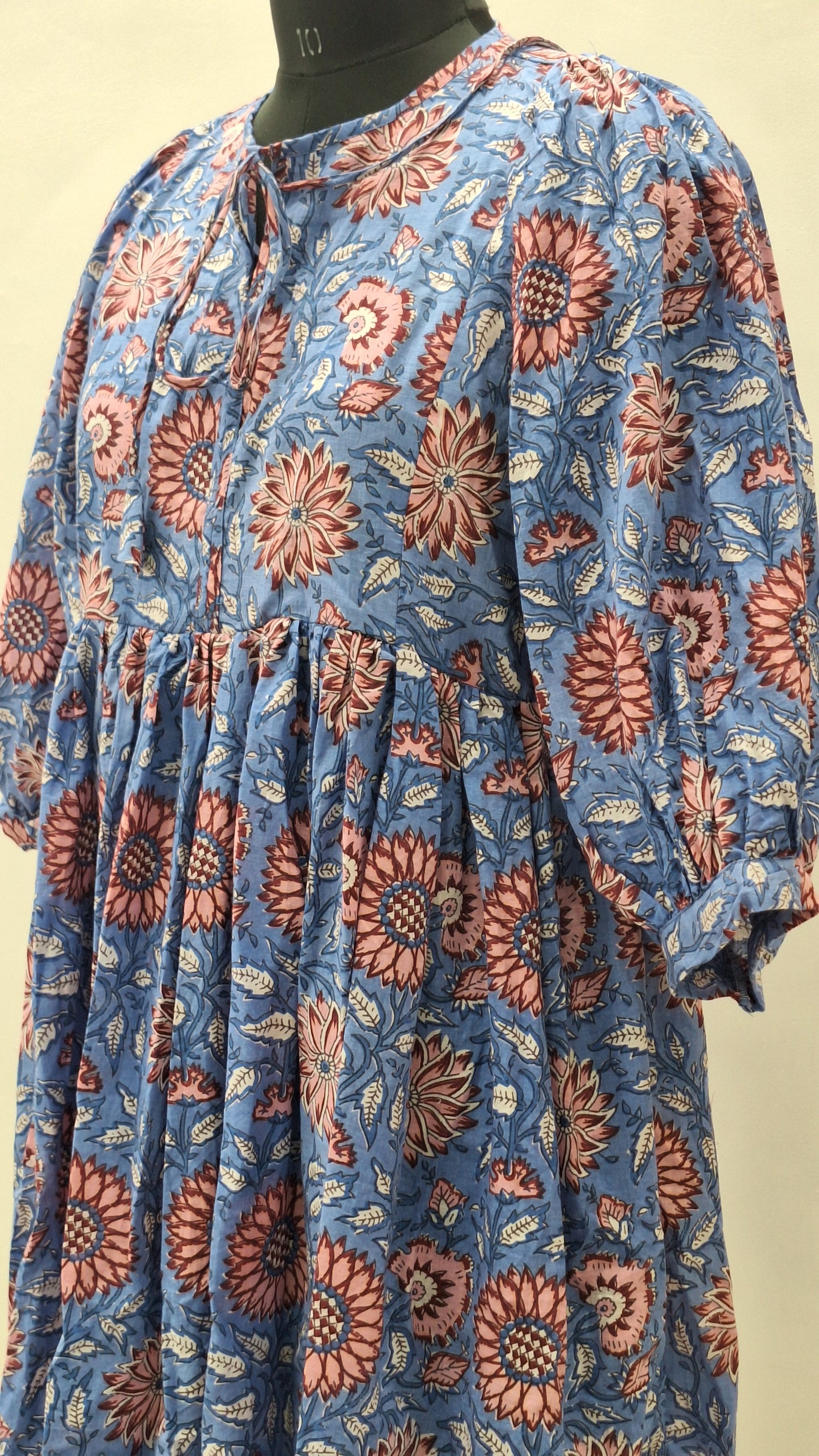 Bohemian Blue Pink Floral Midi Dress