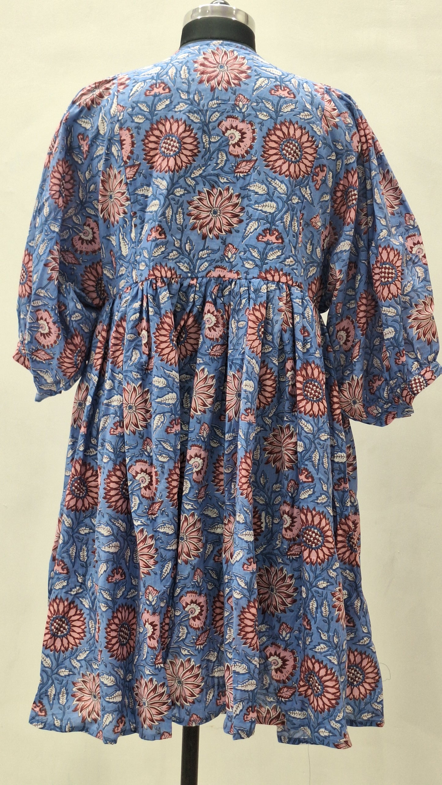Bohemian Blue Pink Floral Midi Dress