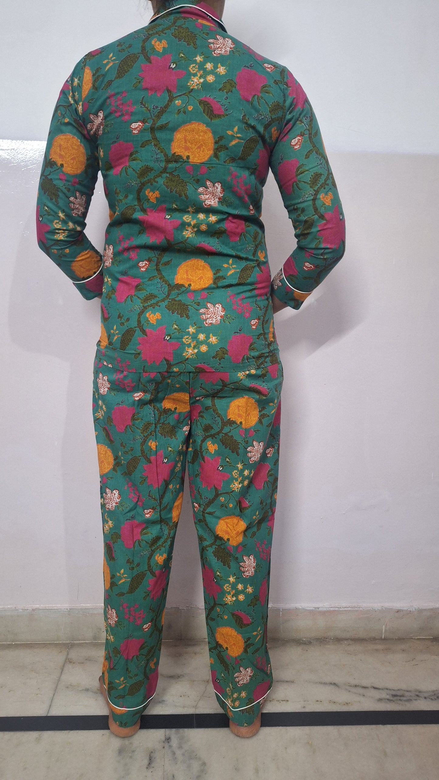 Beautiful Green Yellow Floral Lady Night Suit