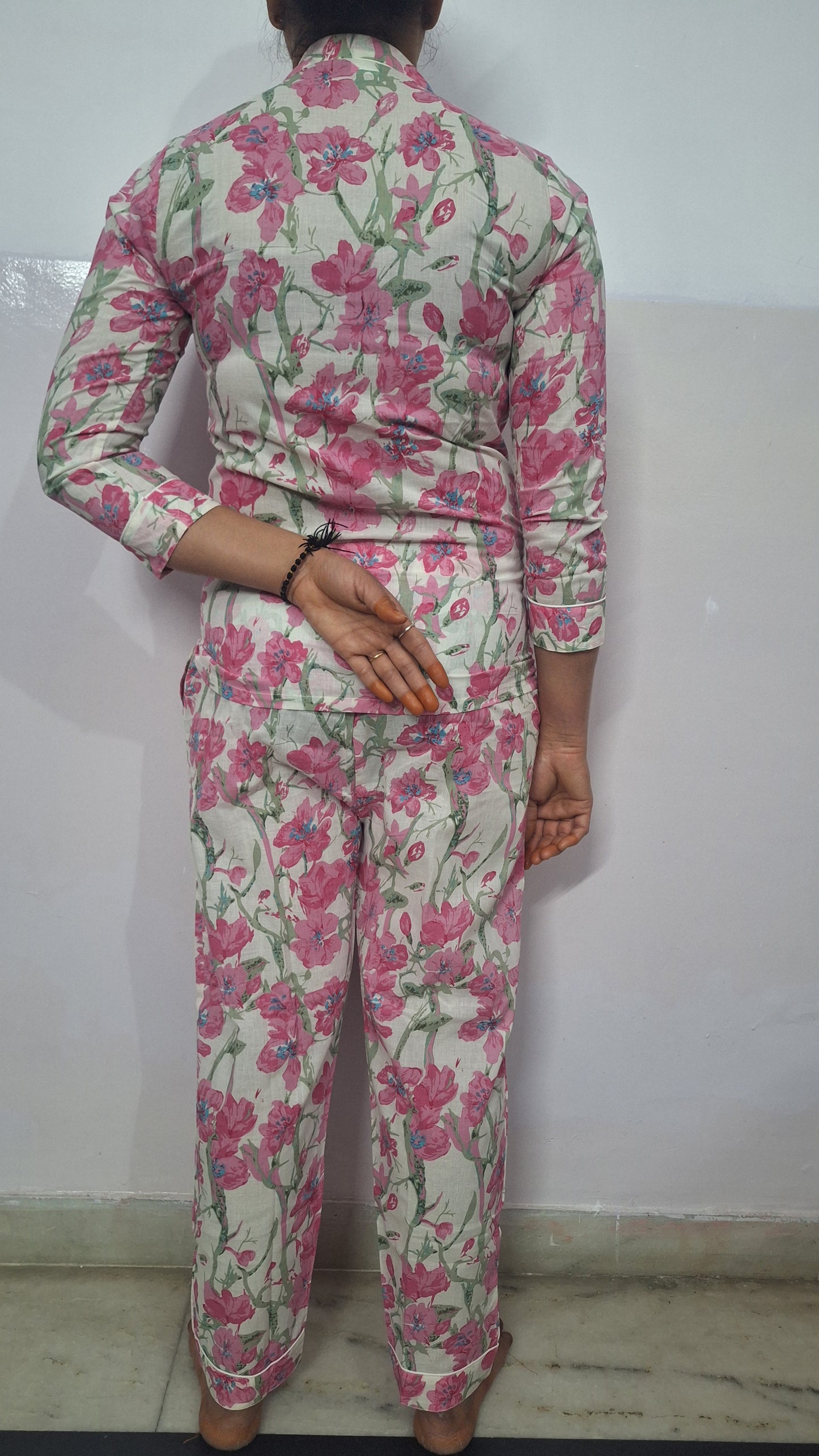 Blossom Pink Floral Print Women Cotton Night Suit For Comforty Sleep