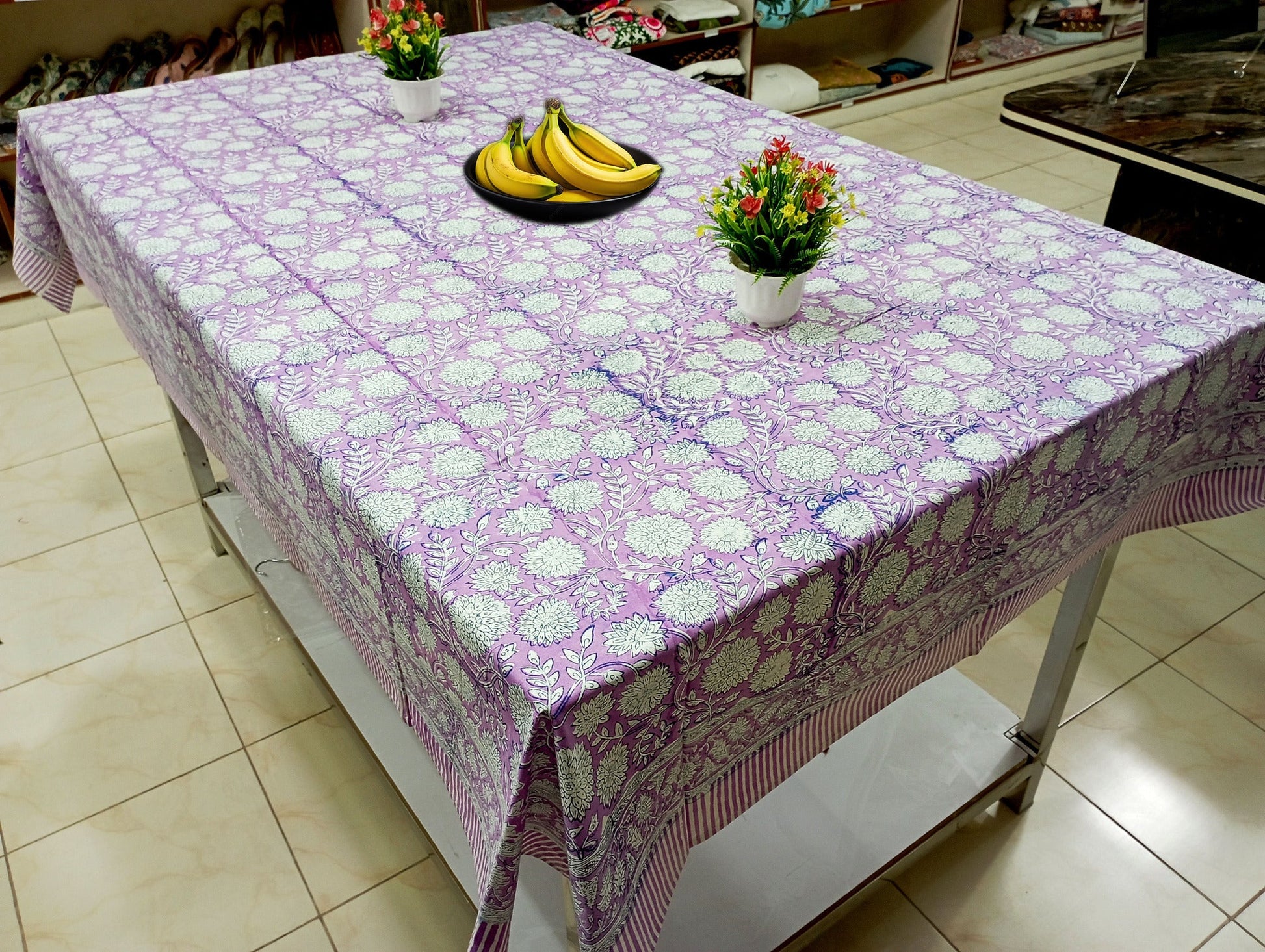 Awesome-Purple-Kitty-Hand-Block-Printed-Cotton-Table-Cover