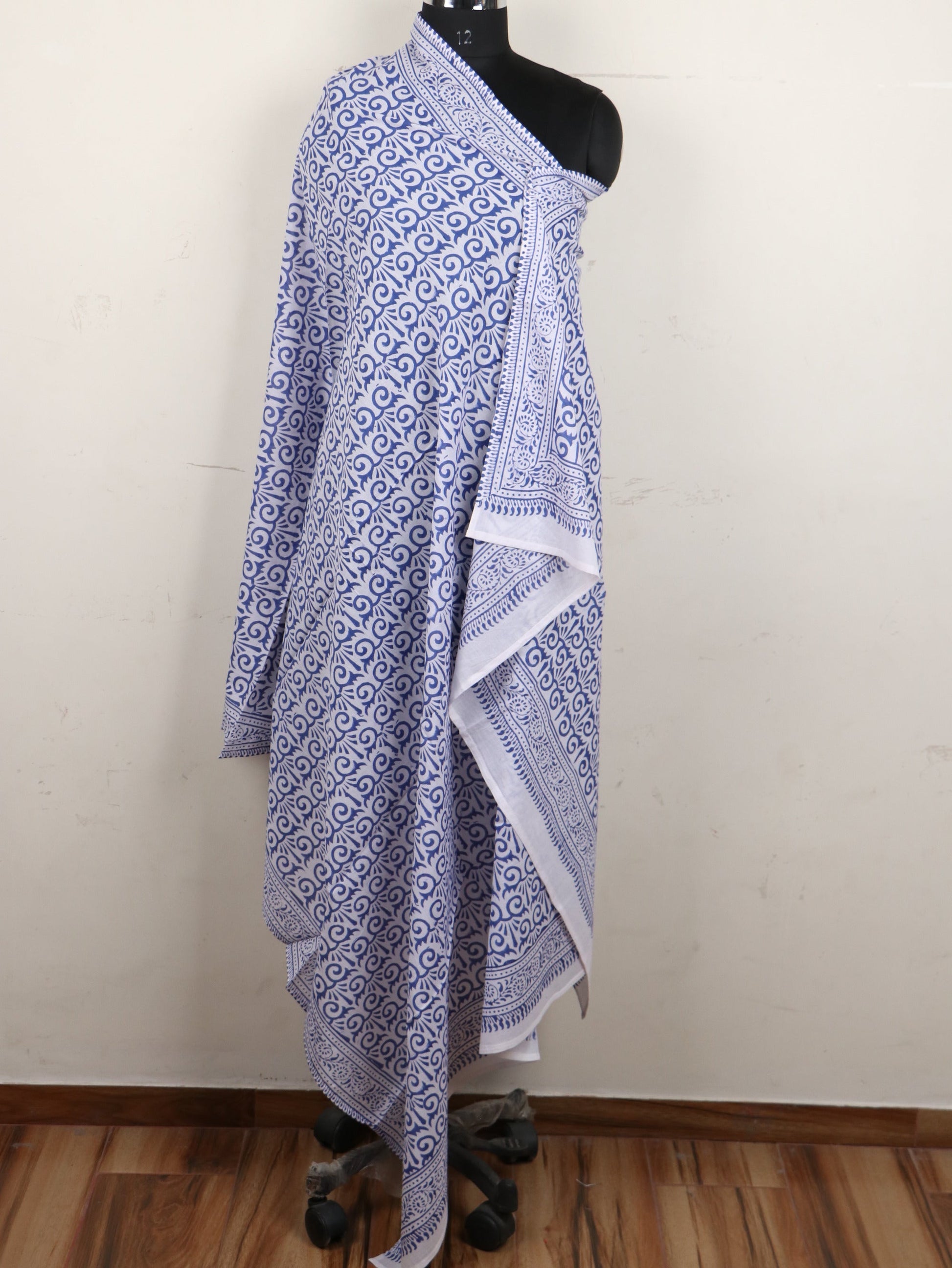Blue-Boom-Flower-Hand-Block-Printed-Cotton-Dupatta