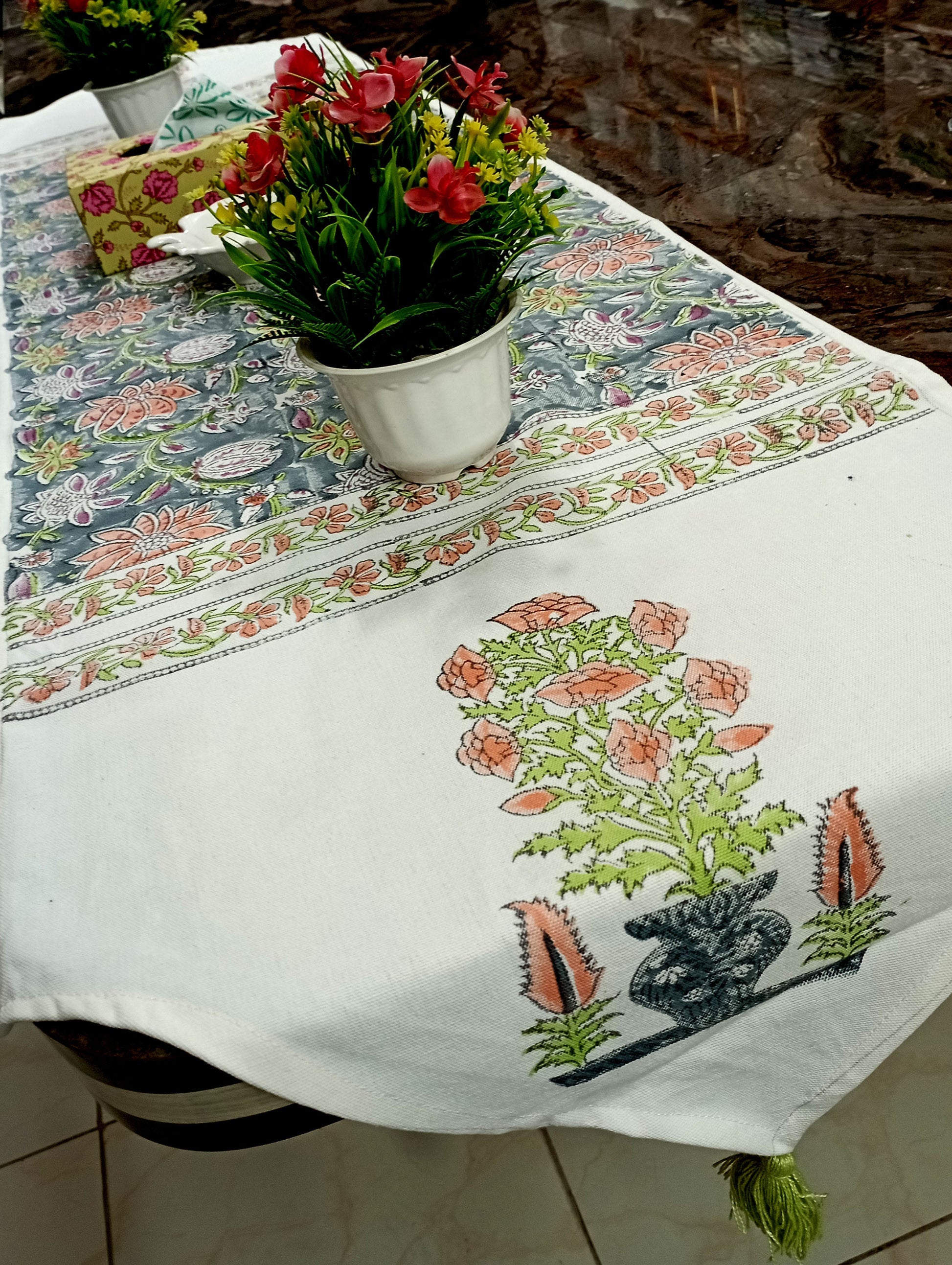 Blue-Boom-Jaal-Printed-Cotton-Mat-Set-For-6-Seater-Table