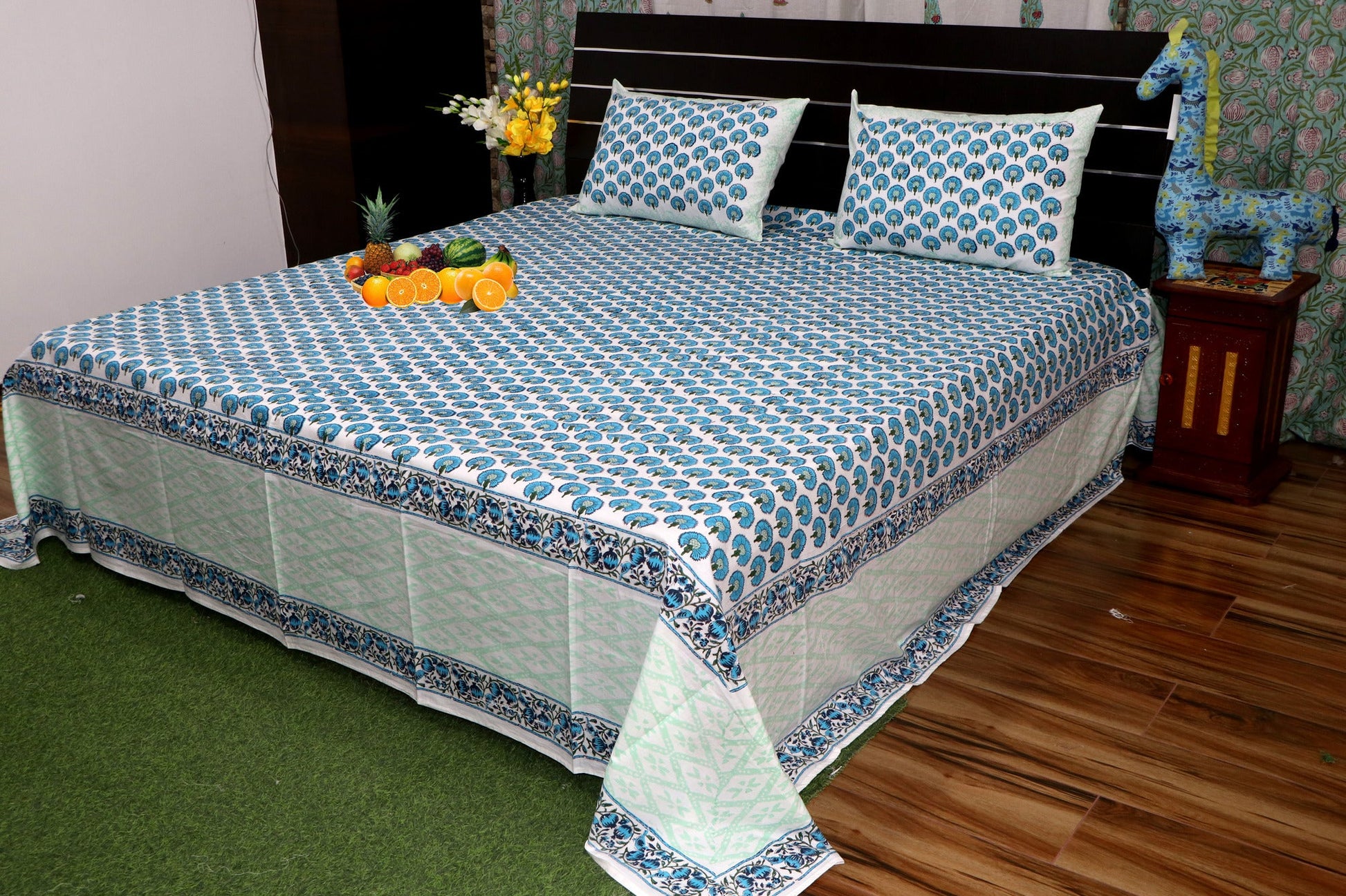 Blue-Morpankh-Hand-Block-Prnted-Cotton-Bedsheet